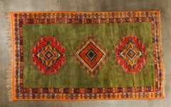 Vintage Moroccan Beni Mguild Berber Green and Orange Rug 1960s