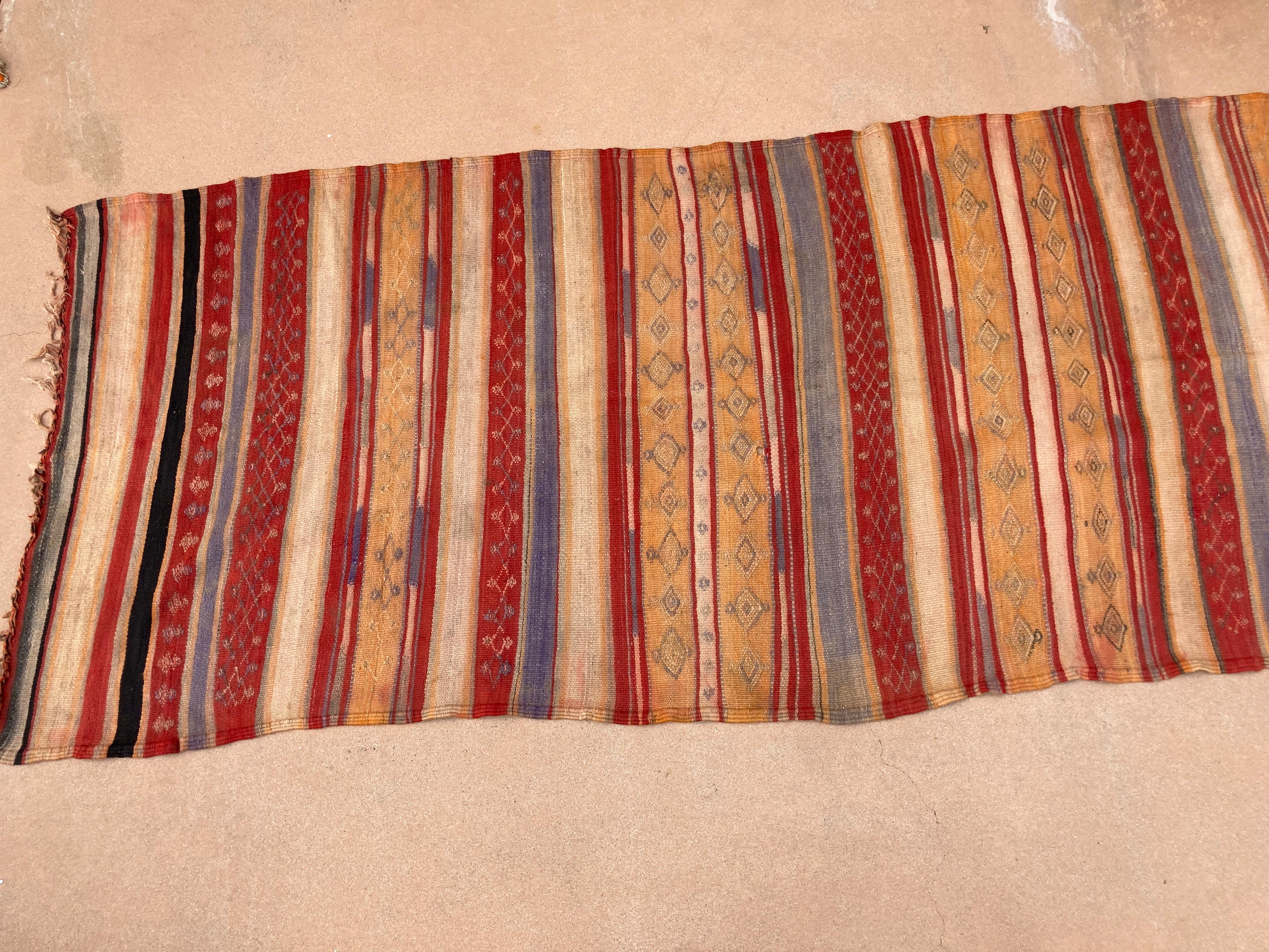 Tribal 1960s Moroccan Rug Ethnic Flat Hand-woven Kilim  For Sale