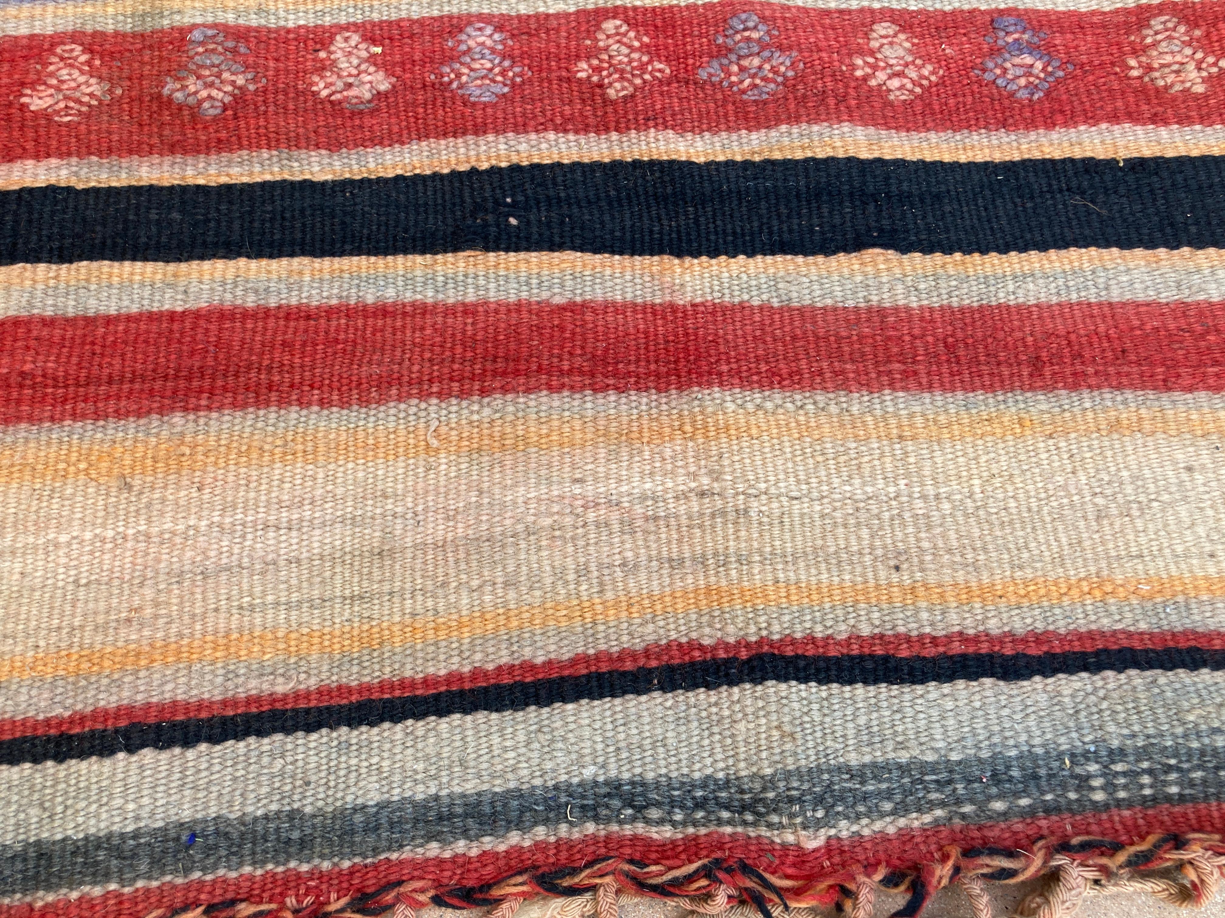 Wool 1960s Moroccan Rug Ethnic Flat Hand-woven Kilim  For Sale