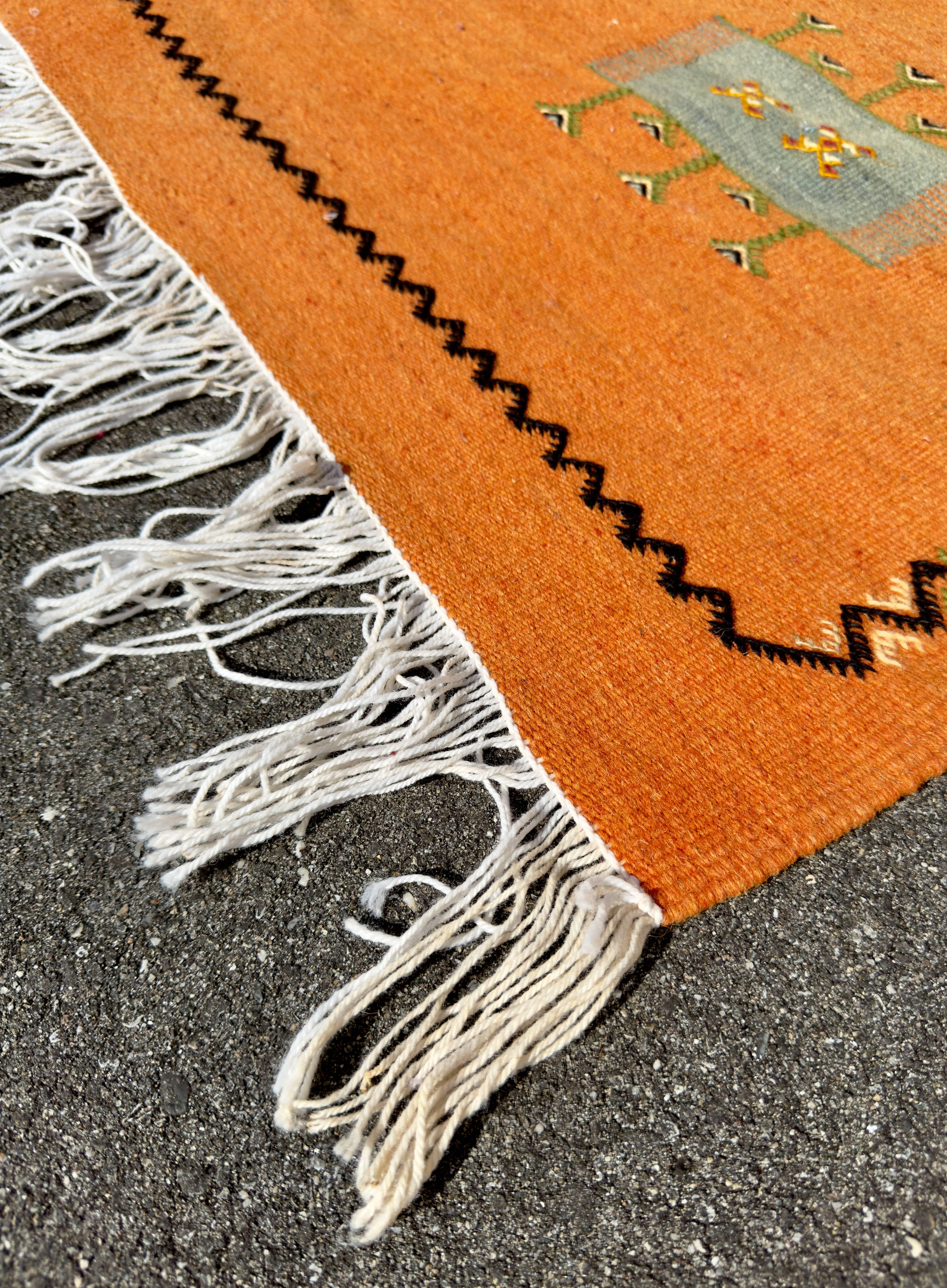 Vintage Moroccan Tribal Orange Handwoven Wool Rug or Carpet In Good Condition For Sale In Plainview, NY