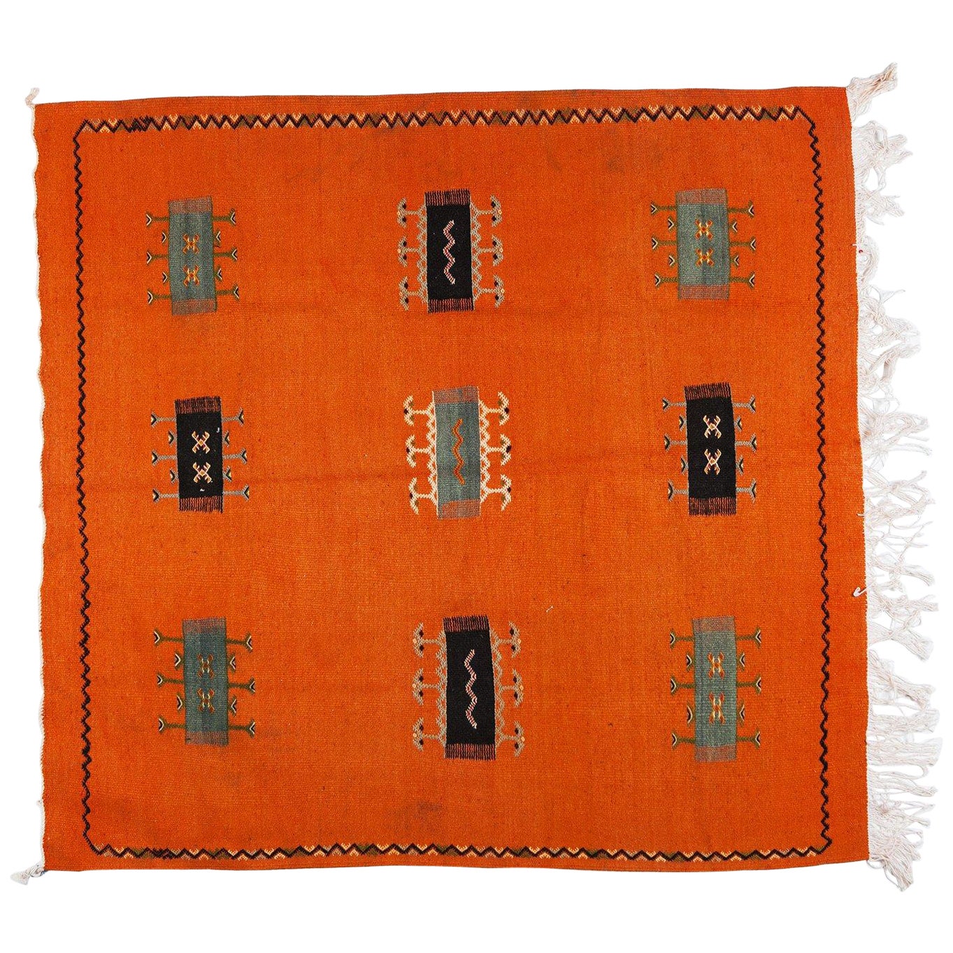 Tappeto o tappeto marocchino vintage tribale arancione in lana intrecciata a mano