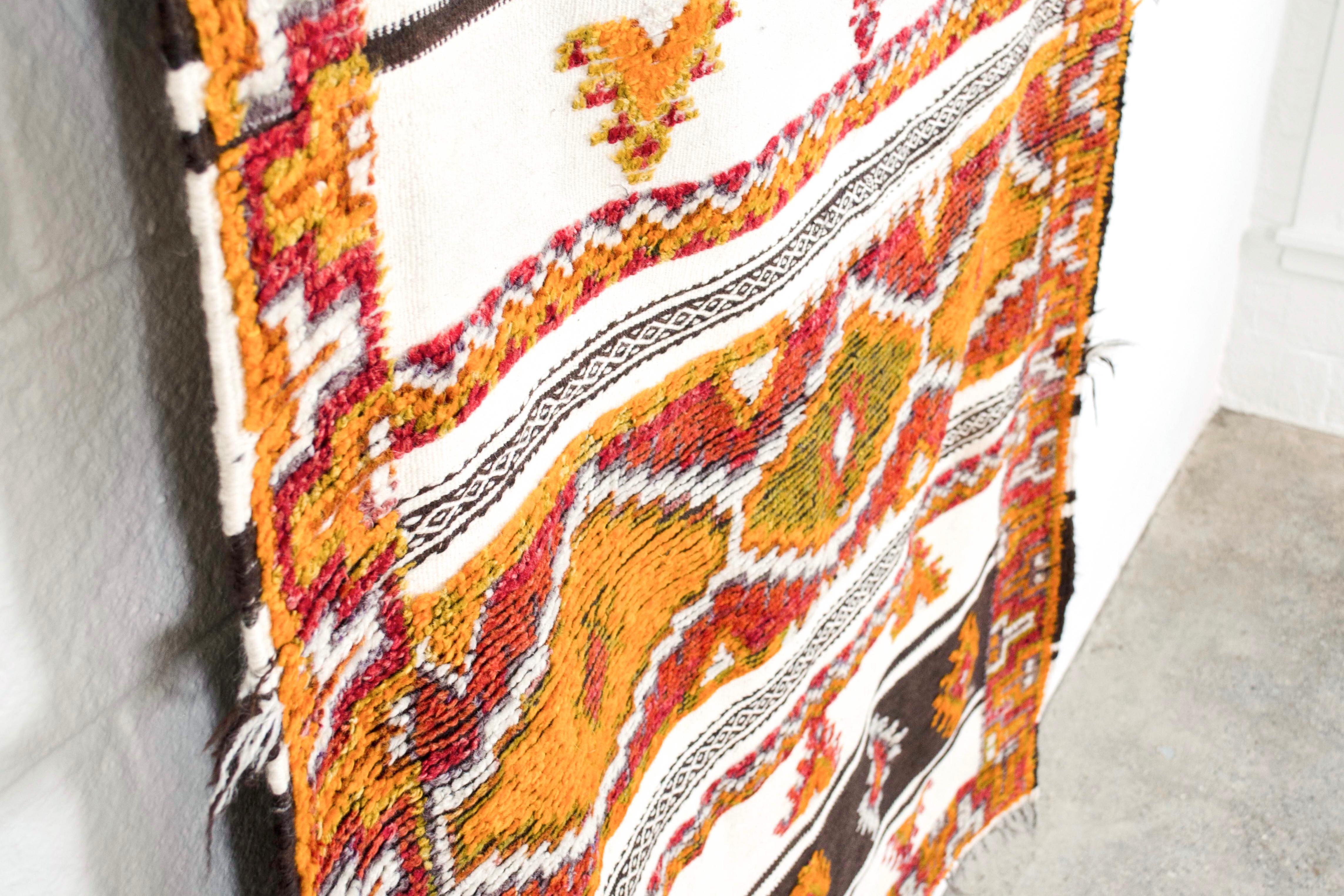 Hand-Knotted Vintage Moroccan Tribal Orange Wool Floor Rug For Sale