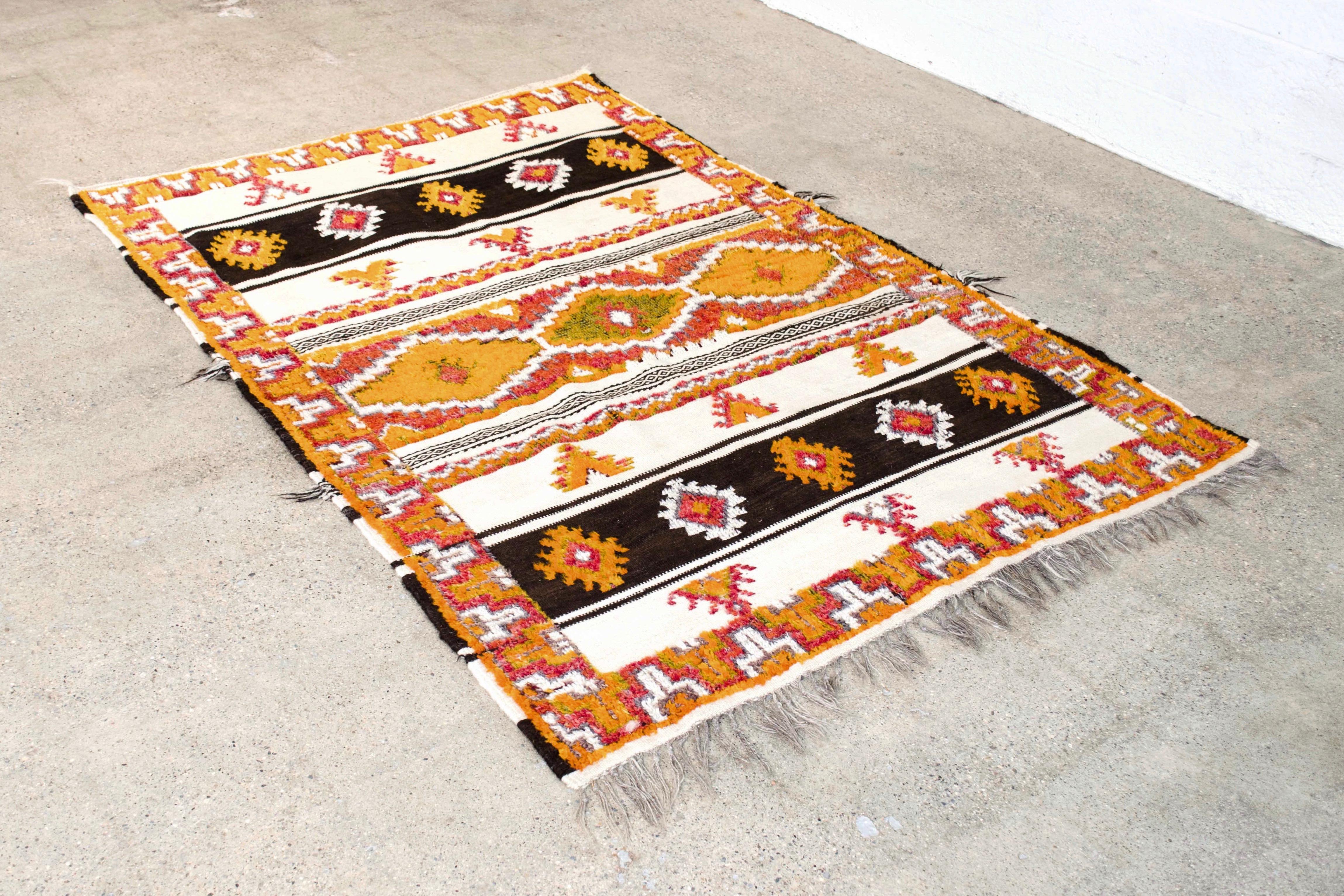 Vintage Moroccan Tribal Orange Wool Floor Rug For Sale 4