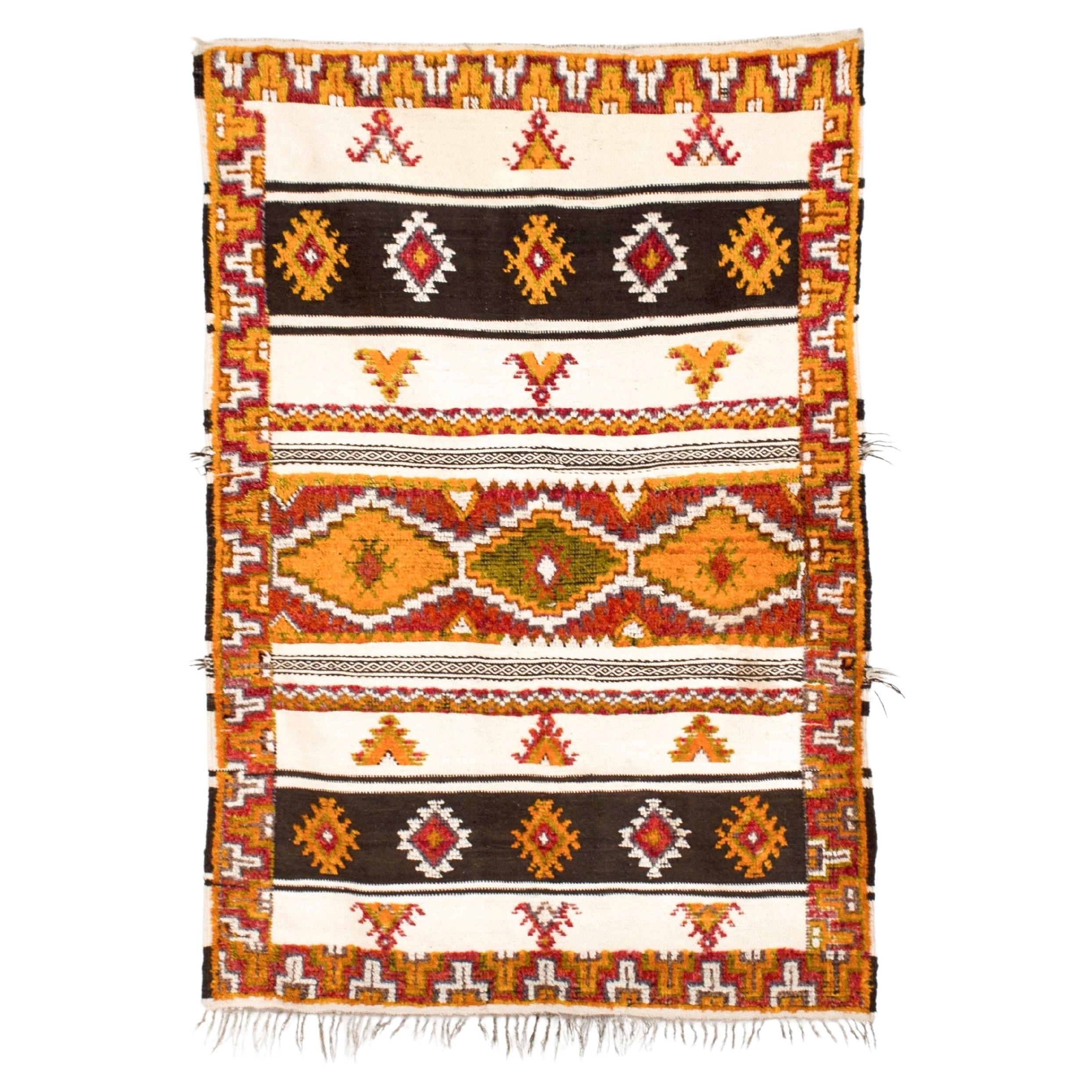 Vintage Moroccan Tribal Orange Wool Floor Rug For Sale