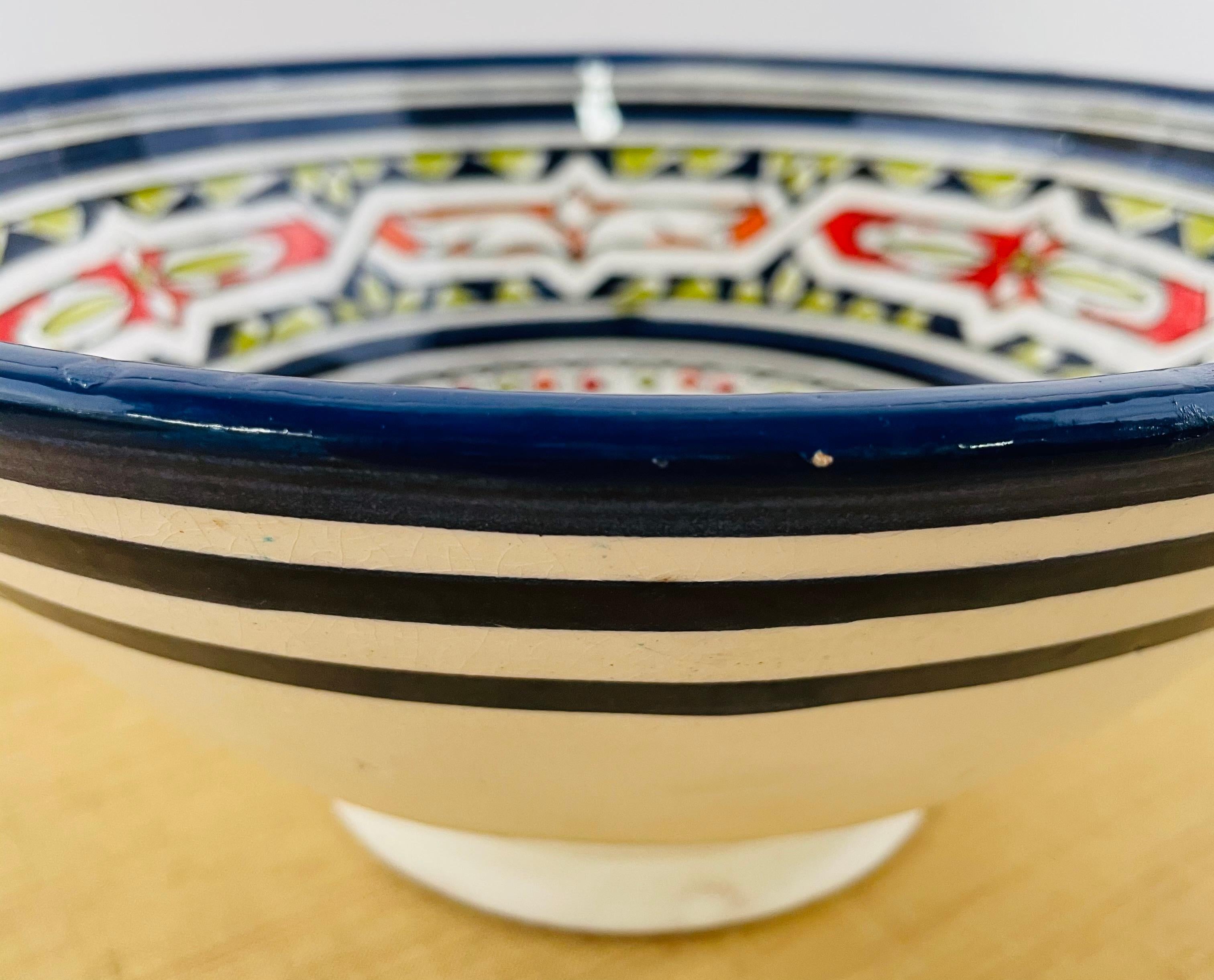 Vintage Moroccan Tribal Pottery Hand Painted Bowls, Set of 3 2