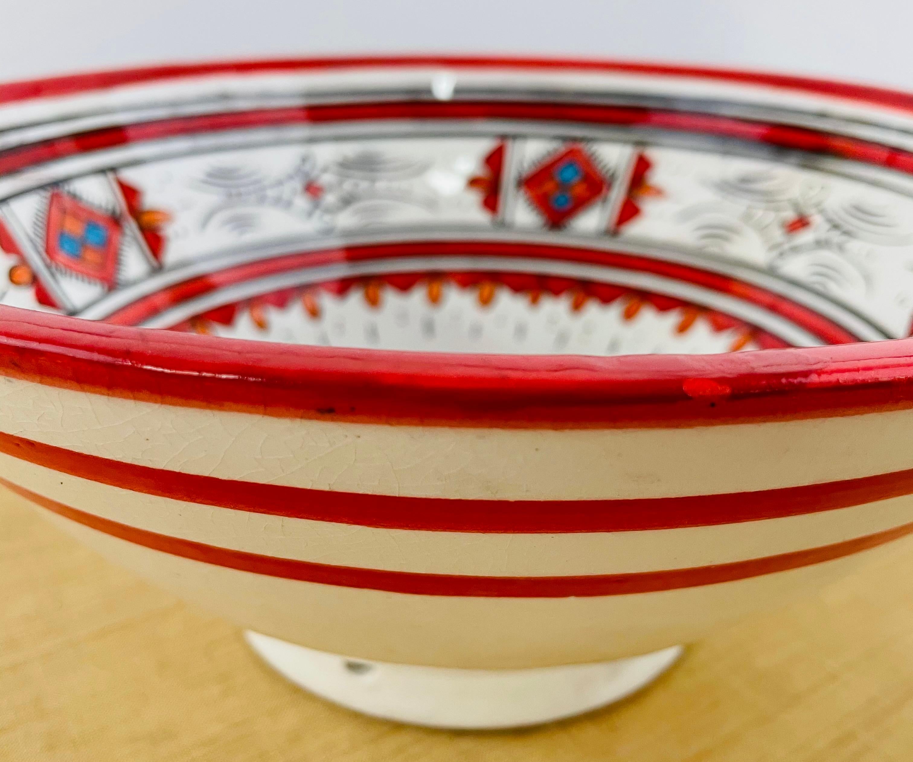 Vintage Moroccan Tribal Pottery Hand Painted Bowls, Set of 3 5