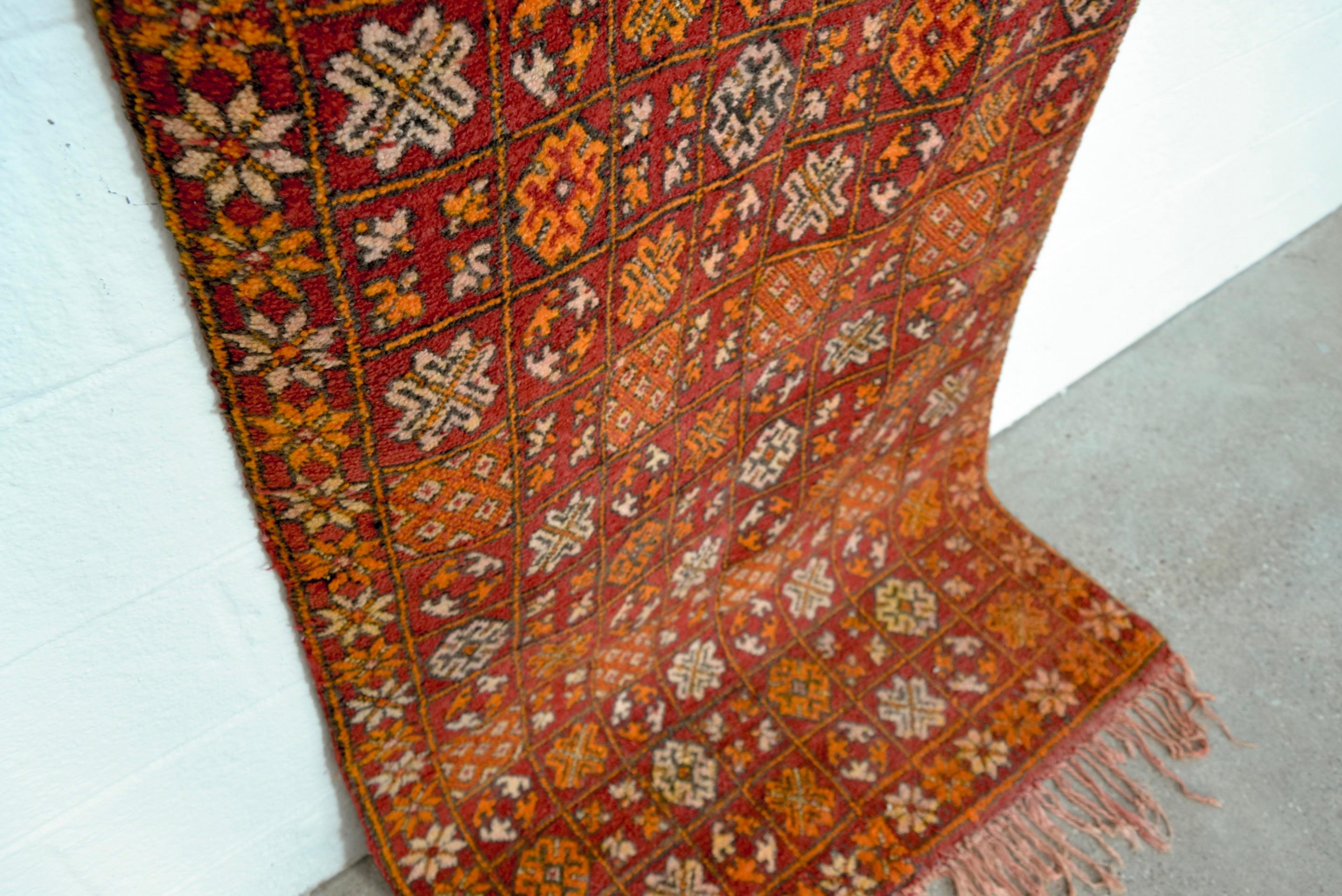Hand-Knotted Vintage Moroccan Tribal Red Wool Floor Rug Runner  For Sale