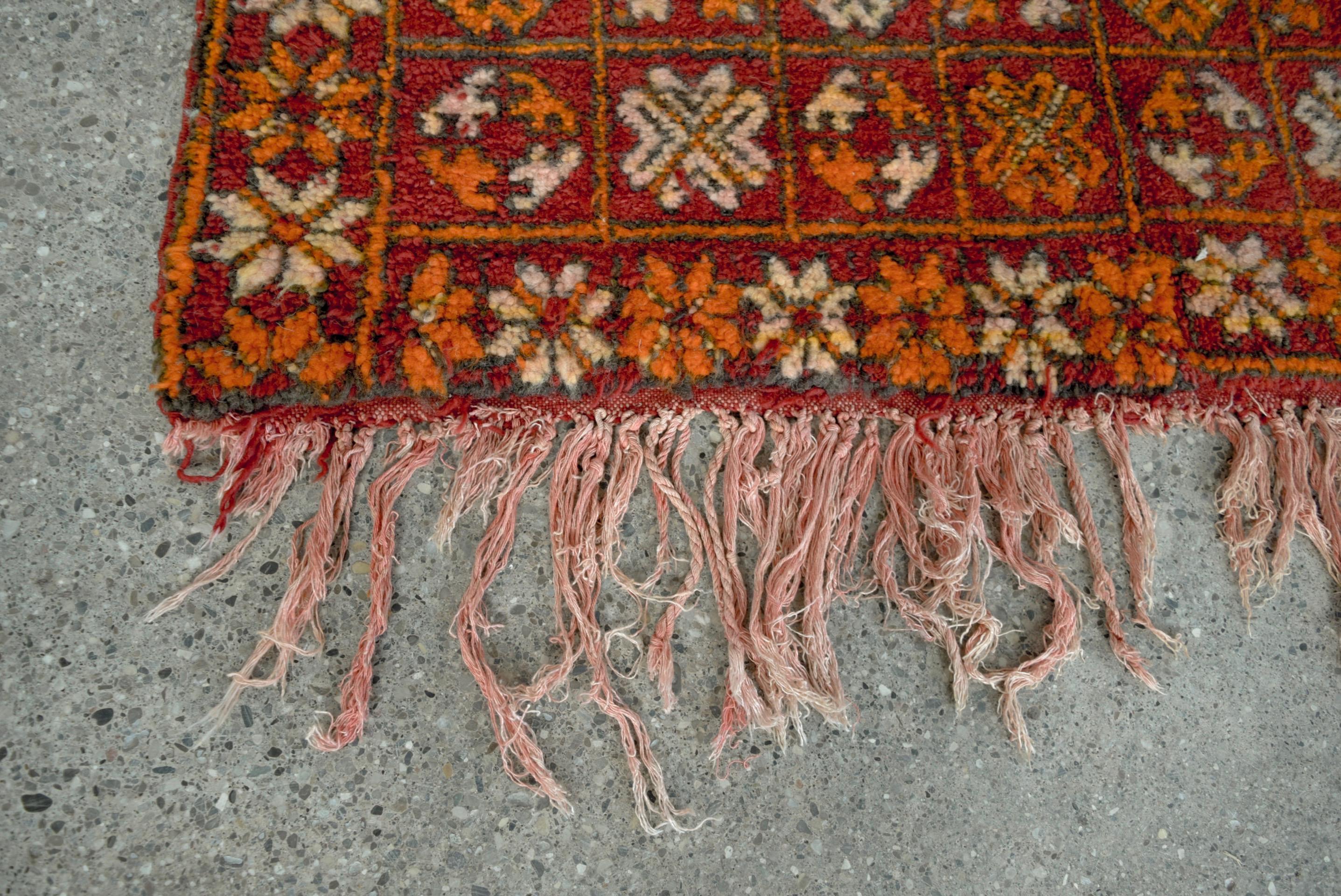 Vintage Moroccan Tribal Red Wool Floor Rug Runner  For Sale 2