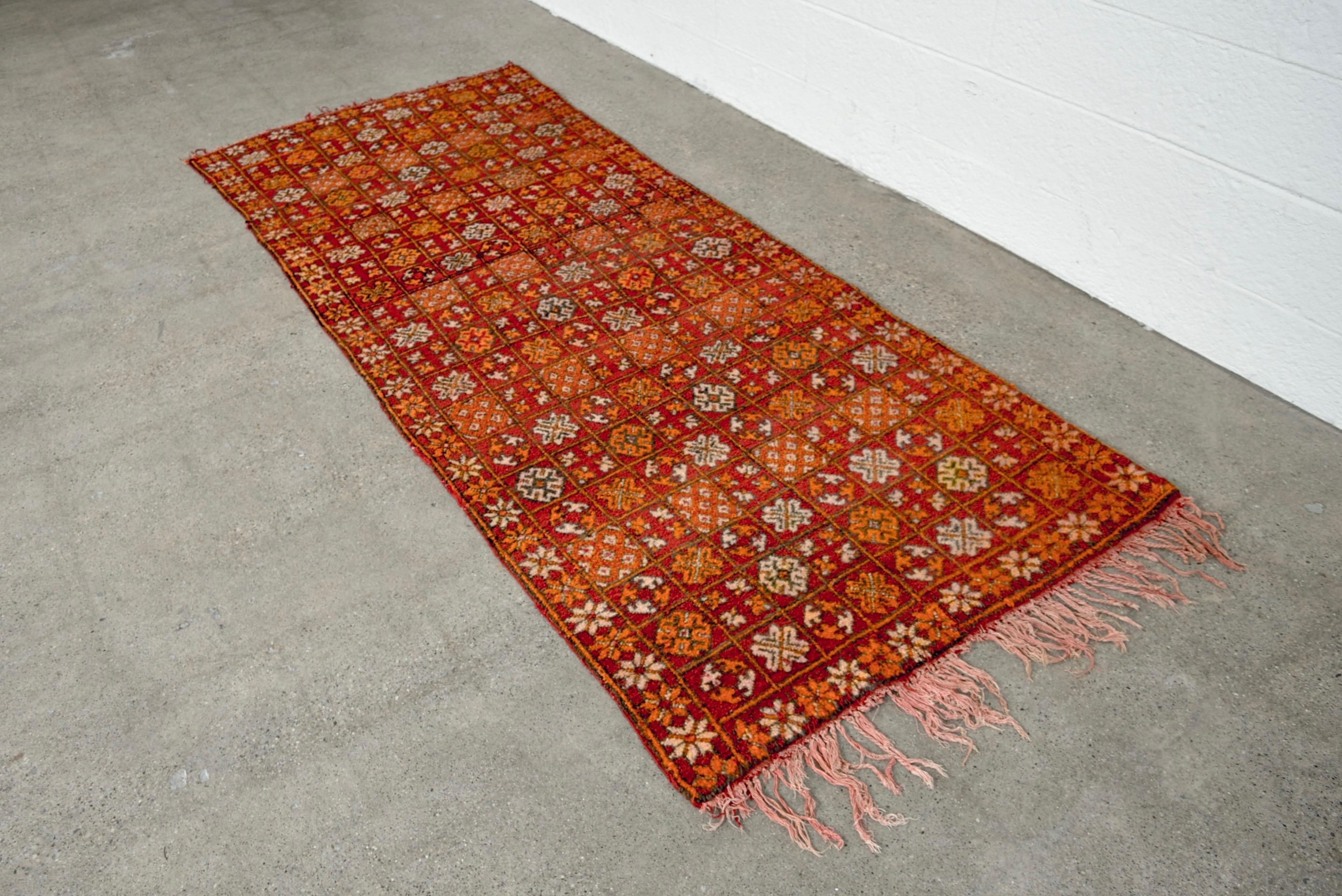 Vintage Moroccan Tribal Red Wool Floor Rug Runner  For Sale 4