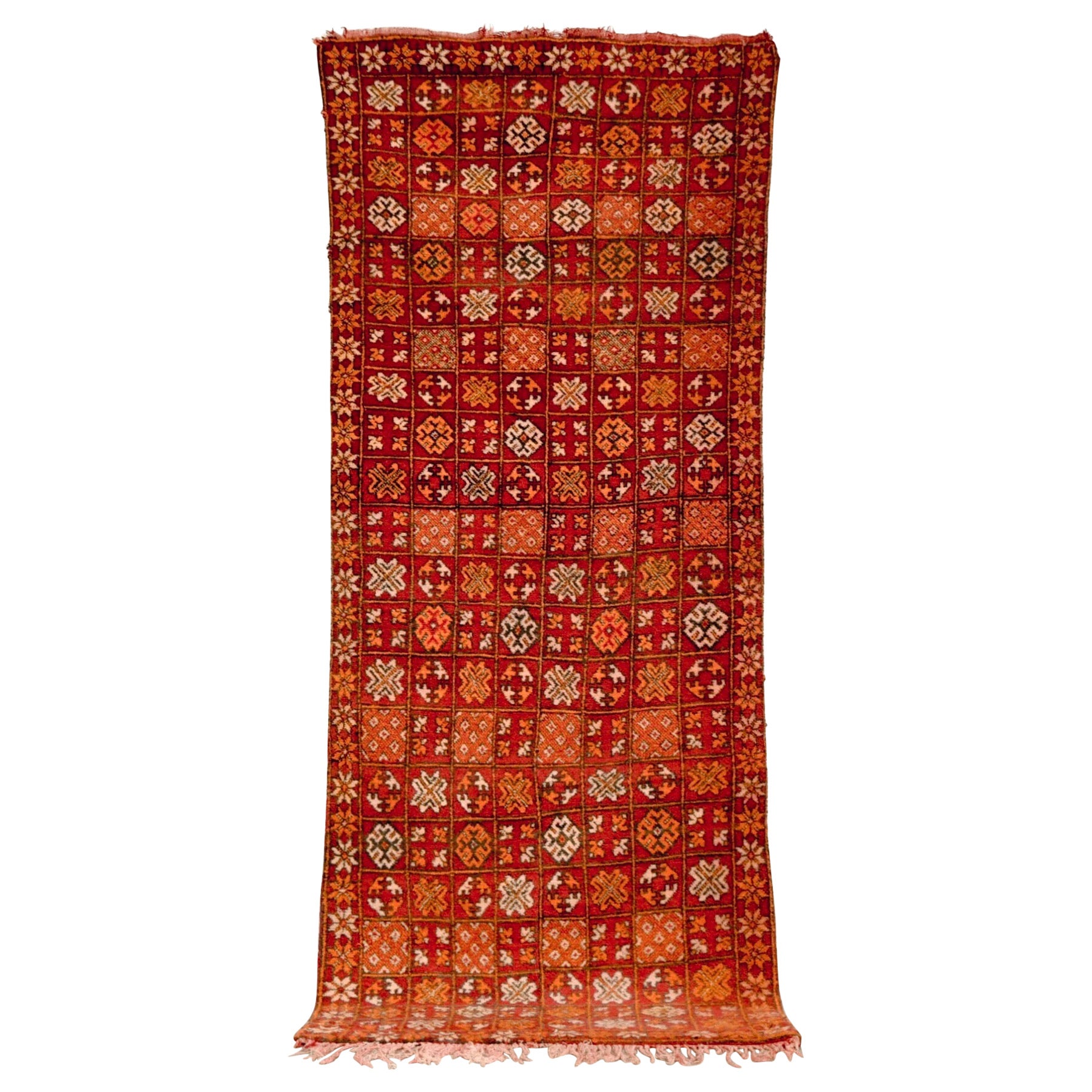 Vintage Moroccan Tribal Red Wool Floor Rug Runner