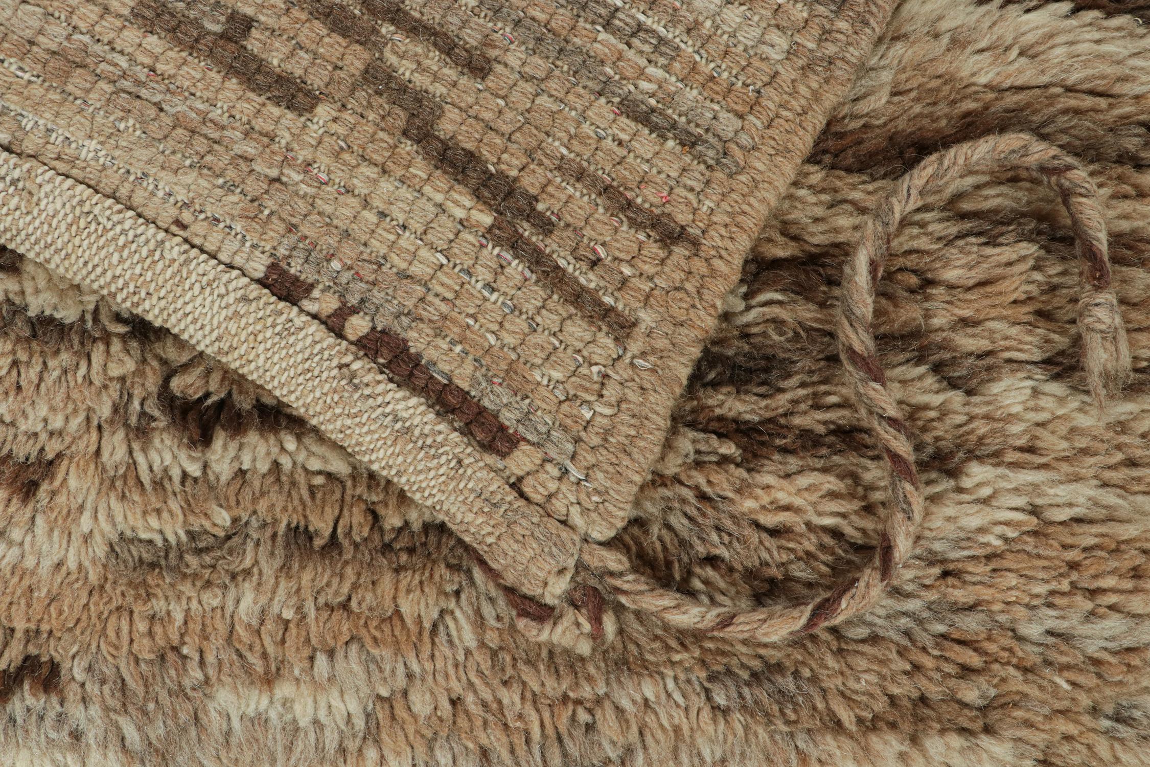 Wool Vintage Moroccan Tribal Rug in Beige-Brown Shag Pile by Rug & Kilim For Sale