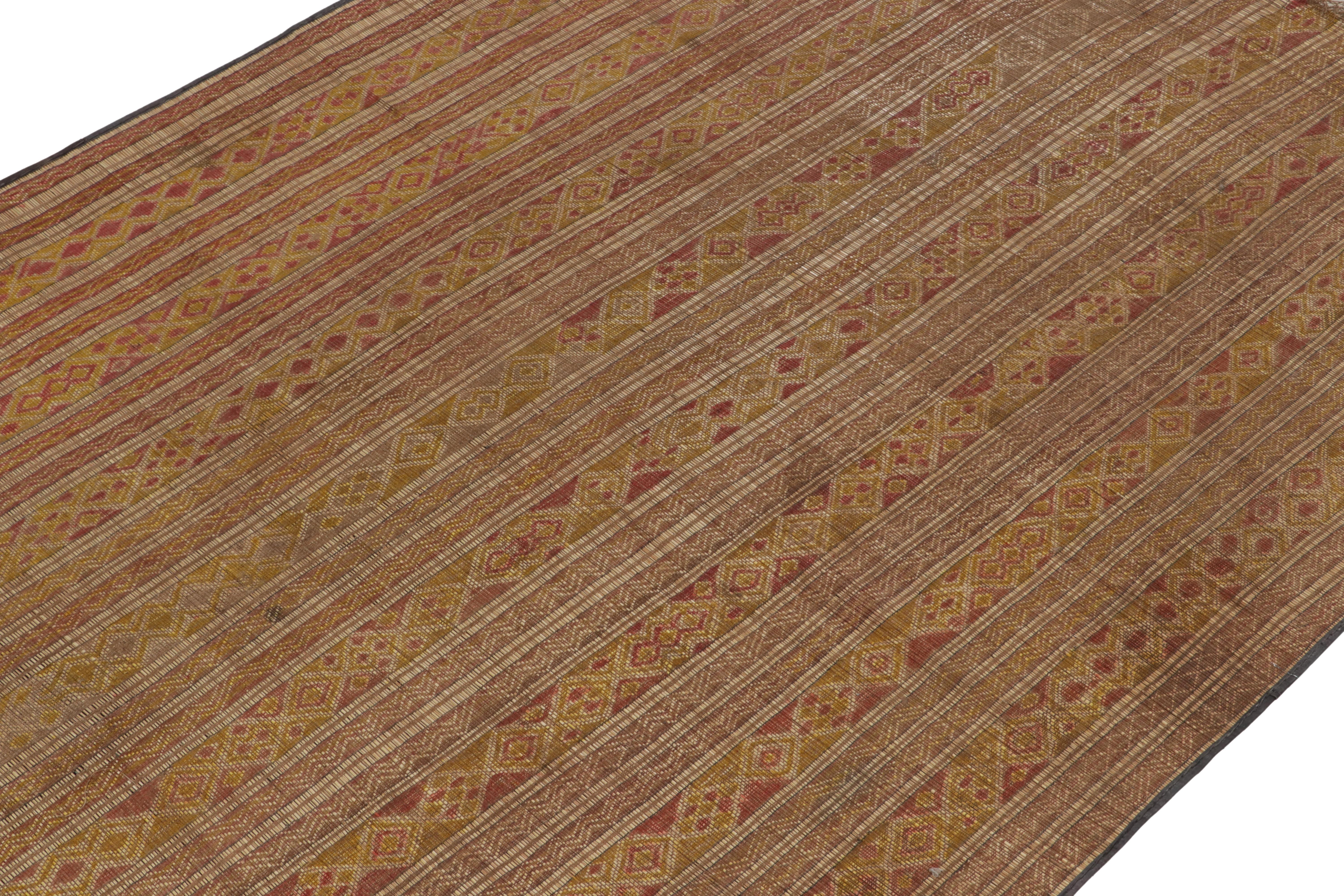 Hand-Knotted Vintage Moroccan Mat in Beige-Brown, Pink & Yellow Tribal Pattern by Rug & Kilim