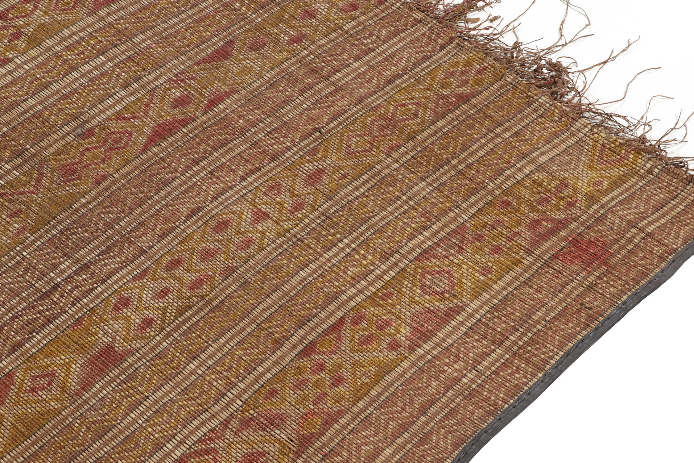 Vintage Moroccan Mat in Beige-Brown, Pink & Yellow Tribal Pattern by Rug & Kilim In Good Condition In Long Island City, NY