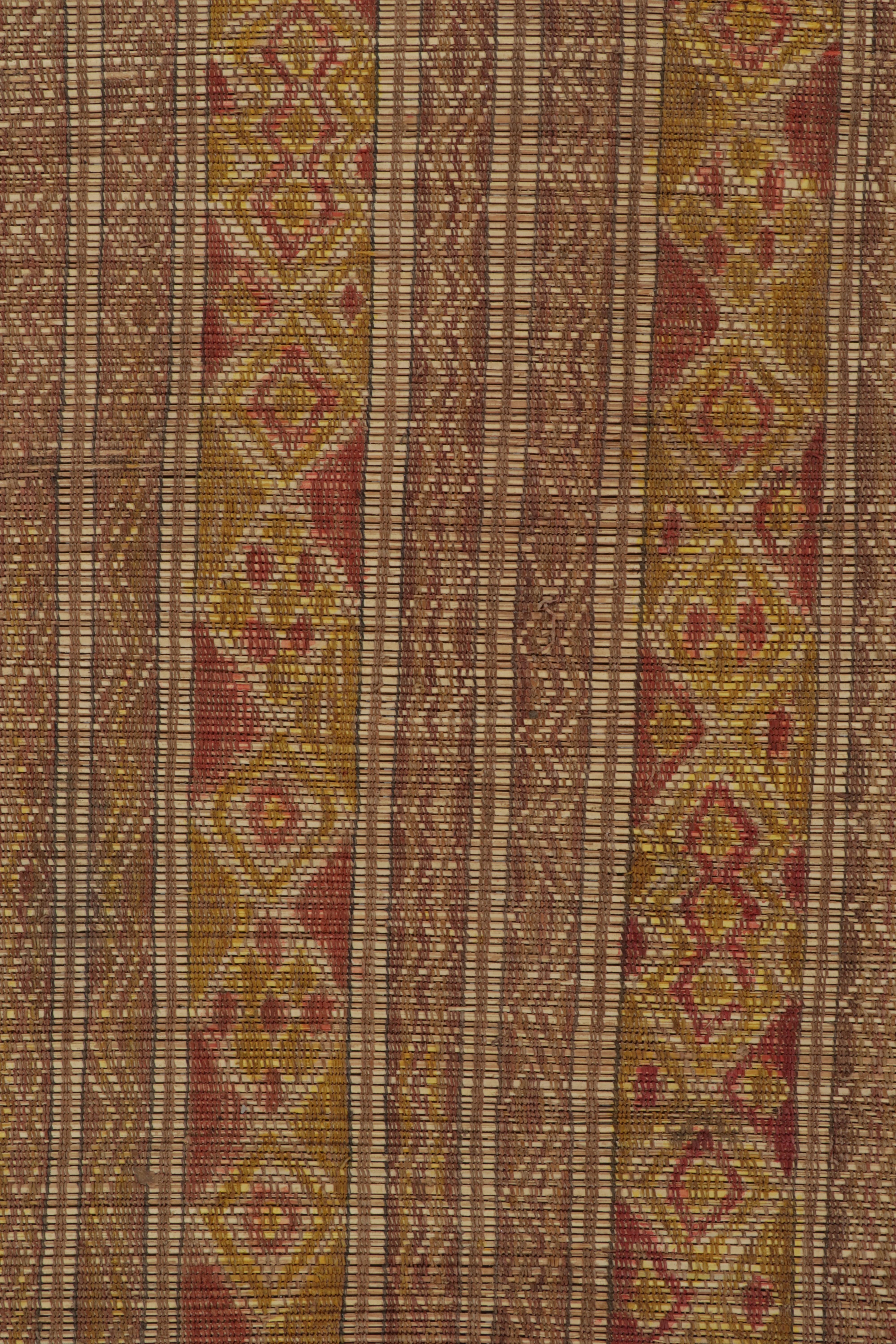 Mid-20th Century Vintage Moroccan Mat in Beige-Brown, Pink & Yellow Tribal Pattern by Rug & Kilim