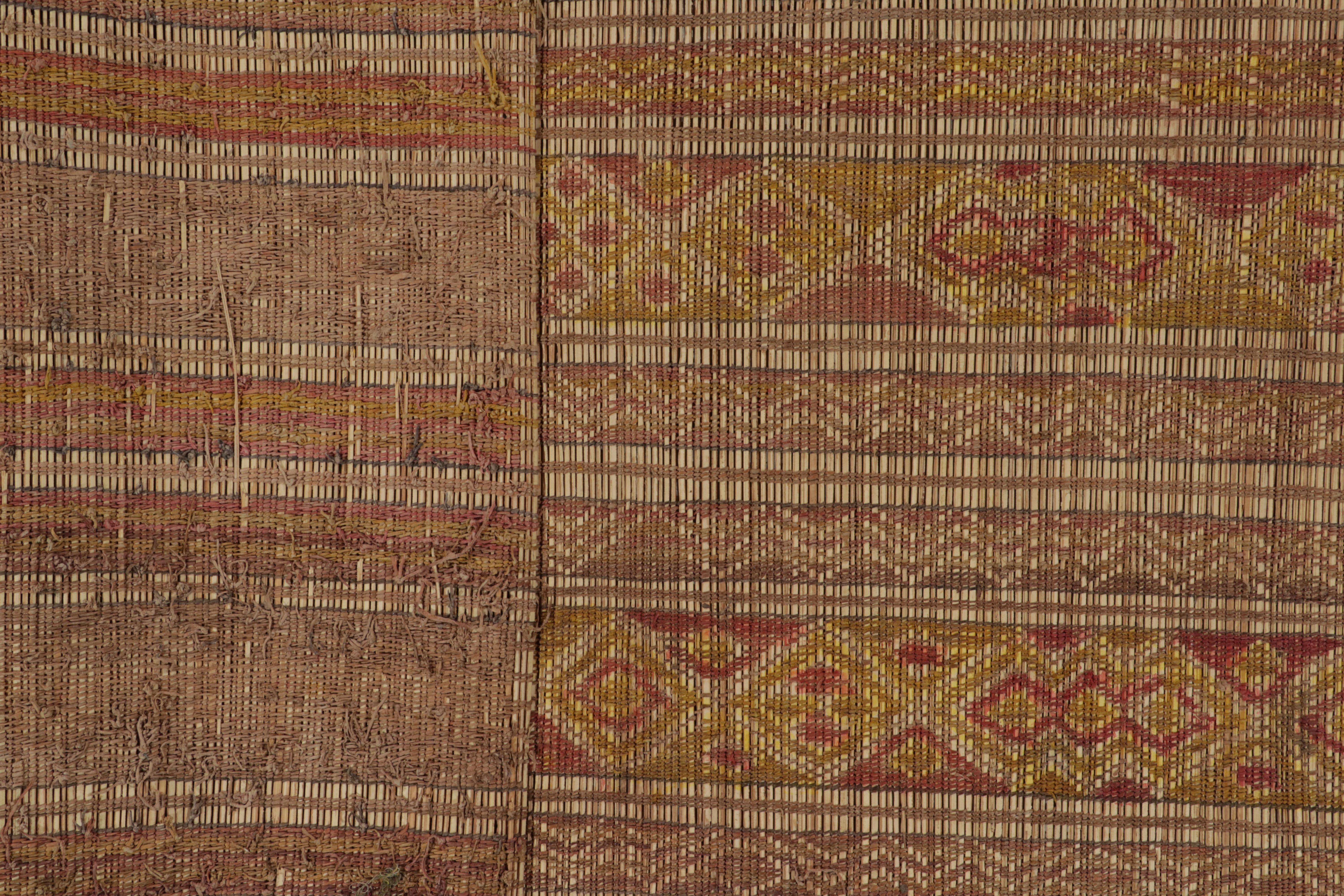 Reed Vintage Moroccan Mat in Beige-Brown, Pink & Yellow Tribal Pattern by Rug & Kilim
