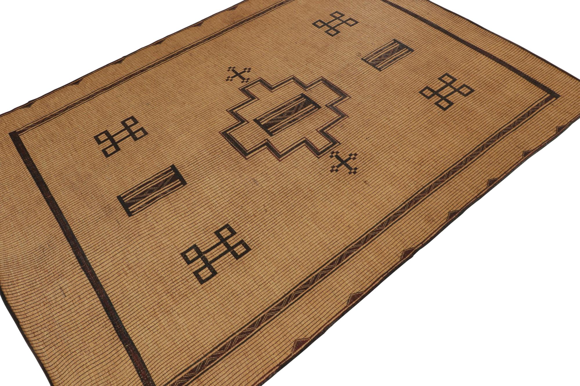 Tribal Vintage Moroccan Tuareg Mat in Beige with Black Medallions, from Rug & Kilim For Sale