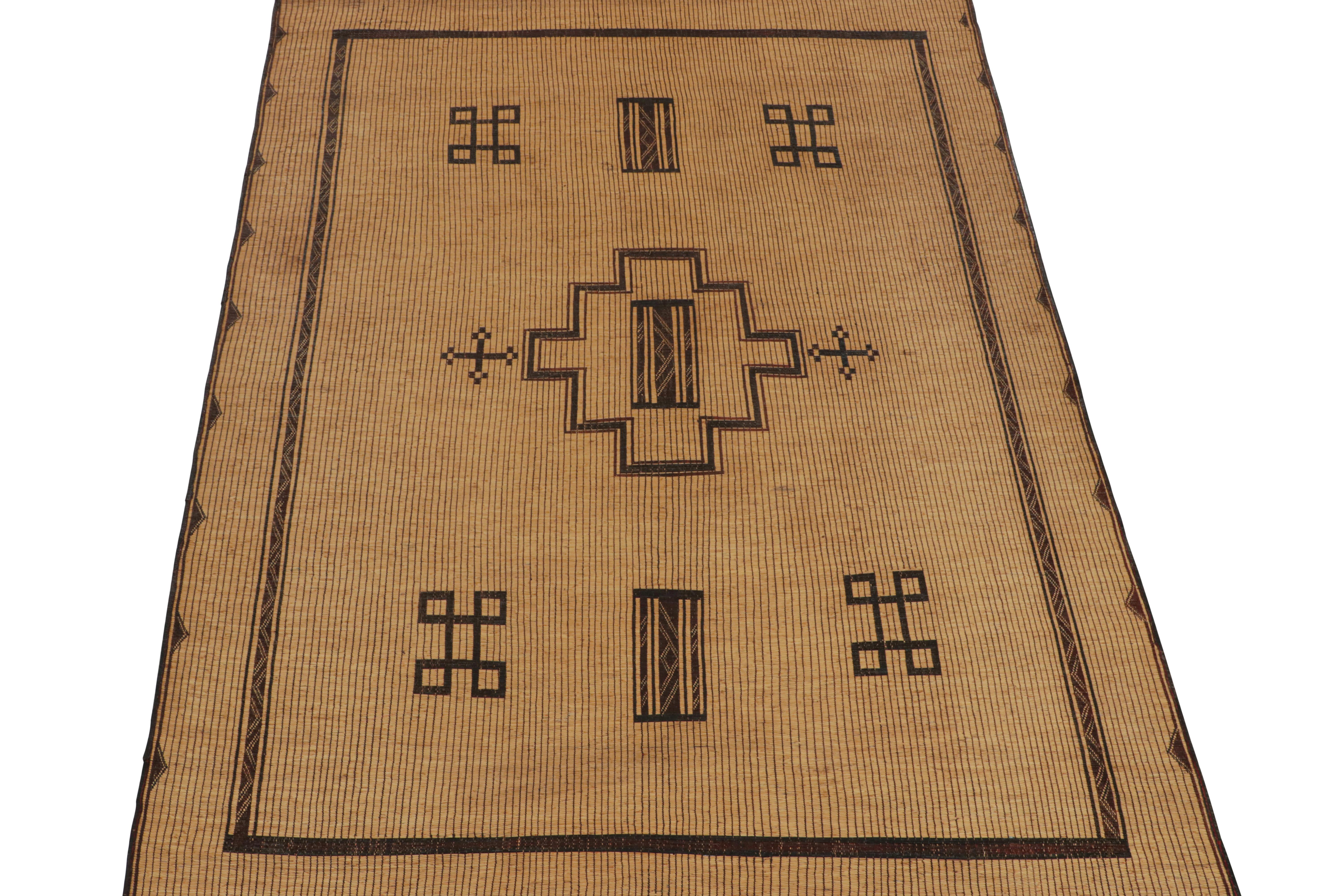 Hand-Woven Vintage Moroccan Tuareg Mat in Beige with Black Medallions, from Rug & Kilim For Sale