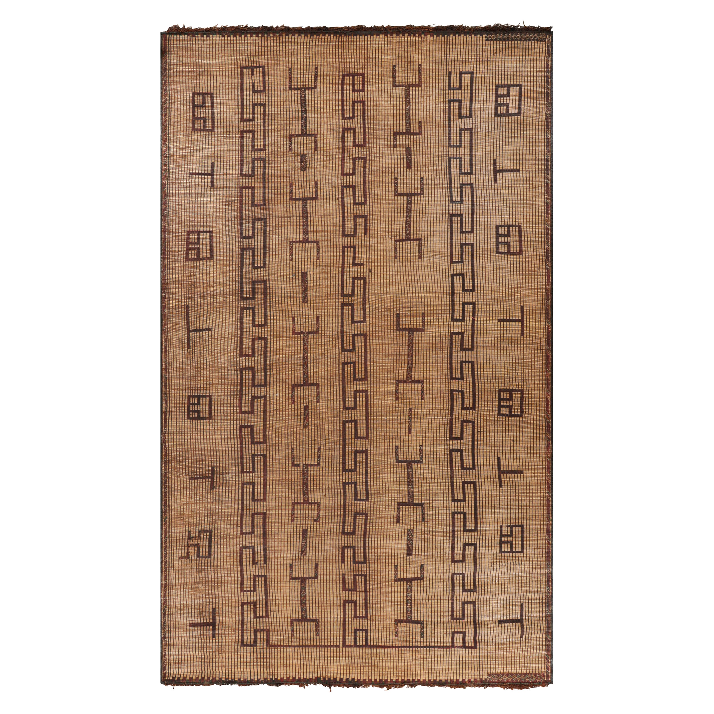 Vintage Moroccan Tuareg Mat in Beige, with Geometric Patterns, from Rug & Kilim For Sale