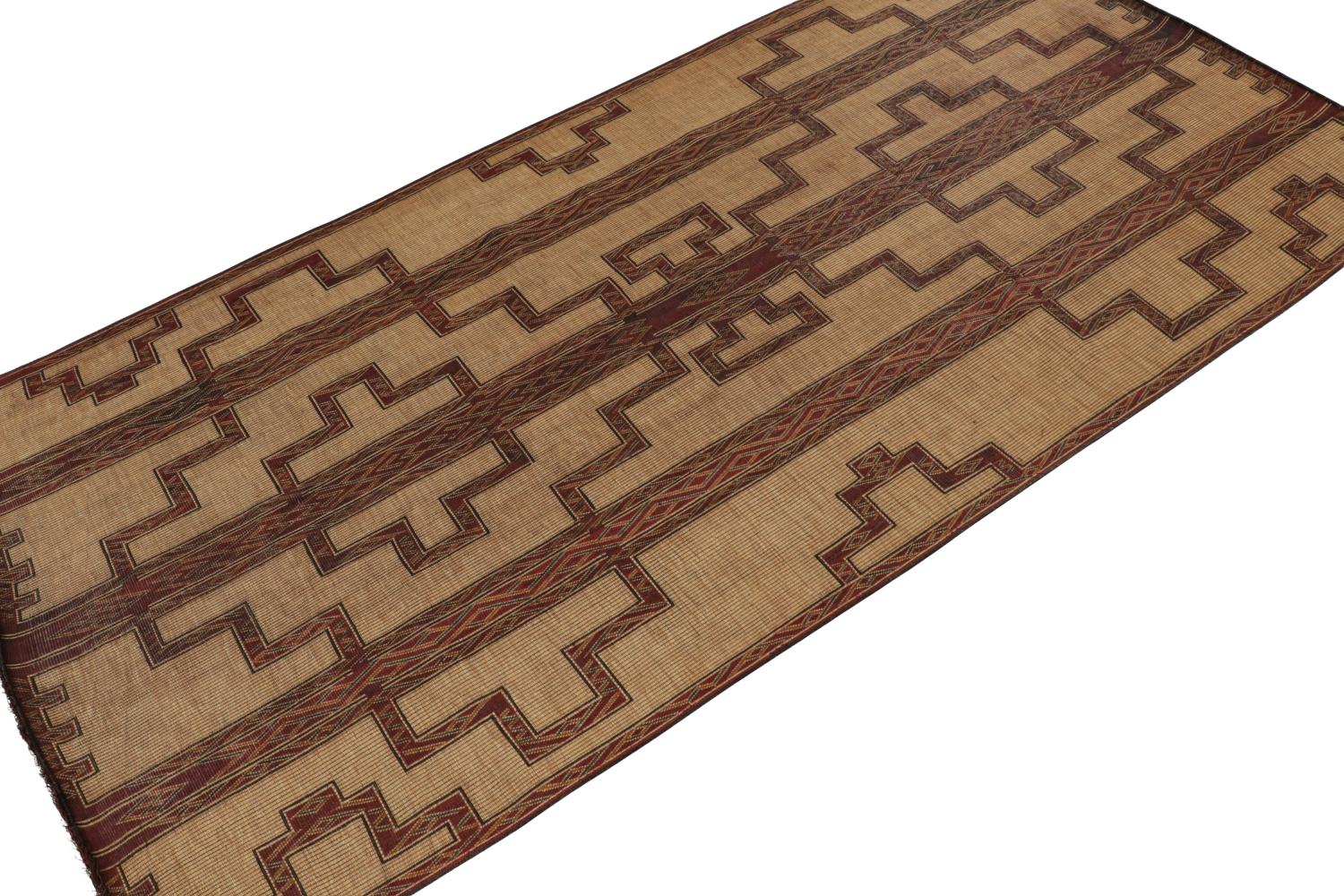 Hand-Woven Vintage Moroccan Tuareg Mat in Beige with Geometric Patterns, from Rug & Kilim For Sale