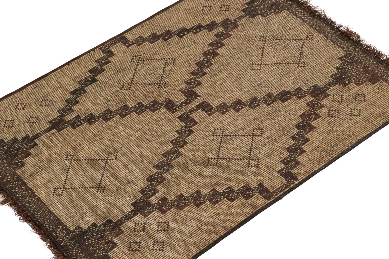 Hand-Woven Vintage Moroccan Tuareg Mat in Beige & Brown Geometric Pattern, from Rug & Kilim For Sale