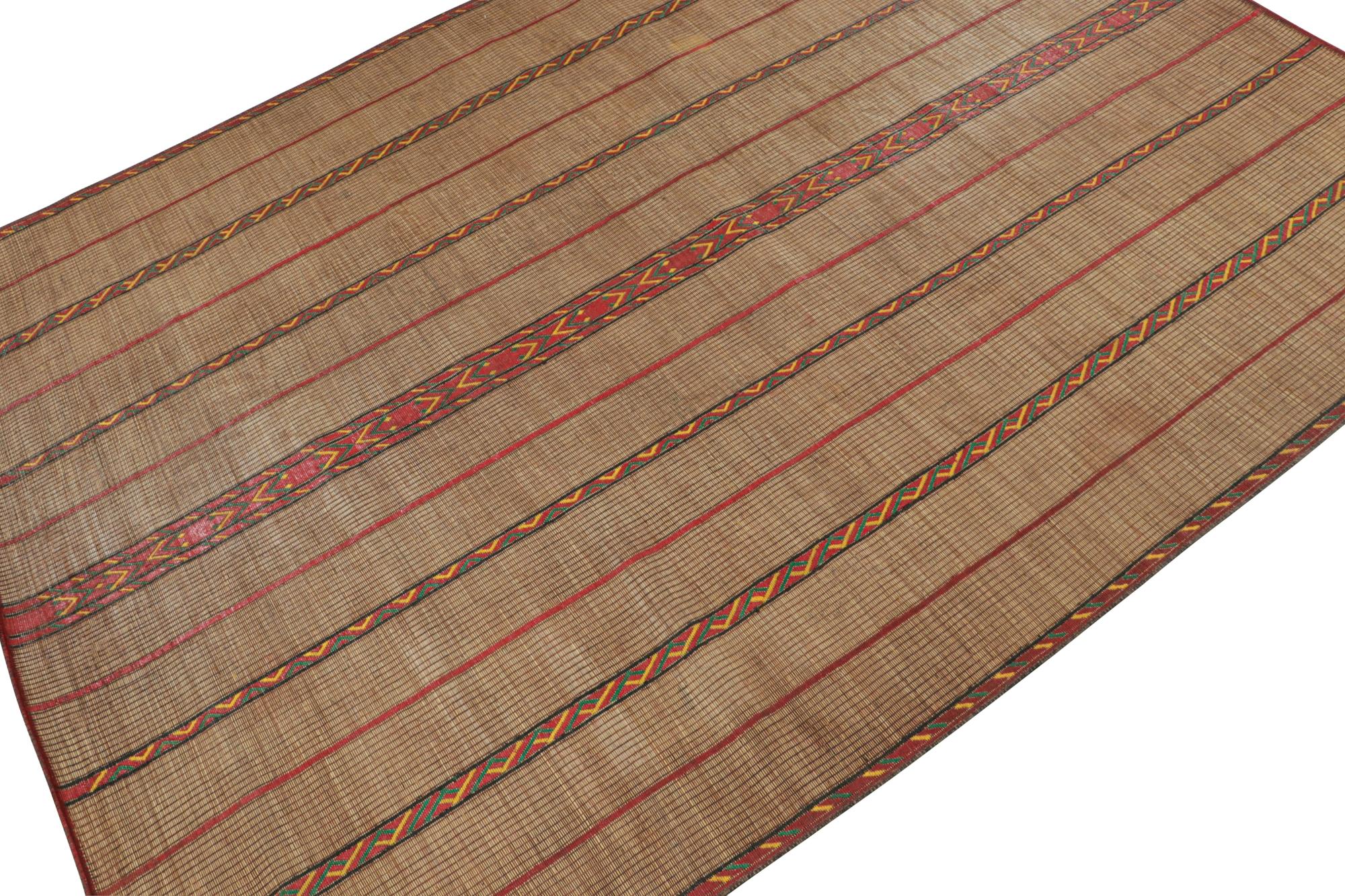 Hand-Woven Vintage Moroccan Tuareg Mat in Beige and Red Stripes, from Rug & Kilim For Sale