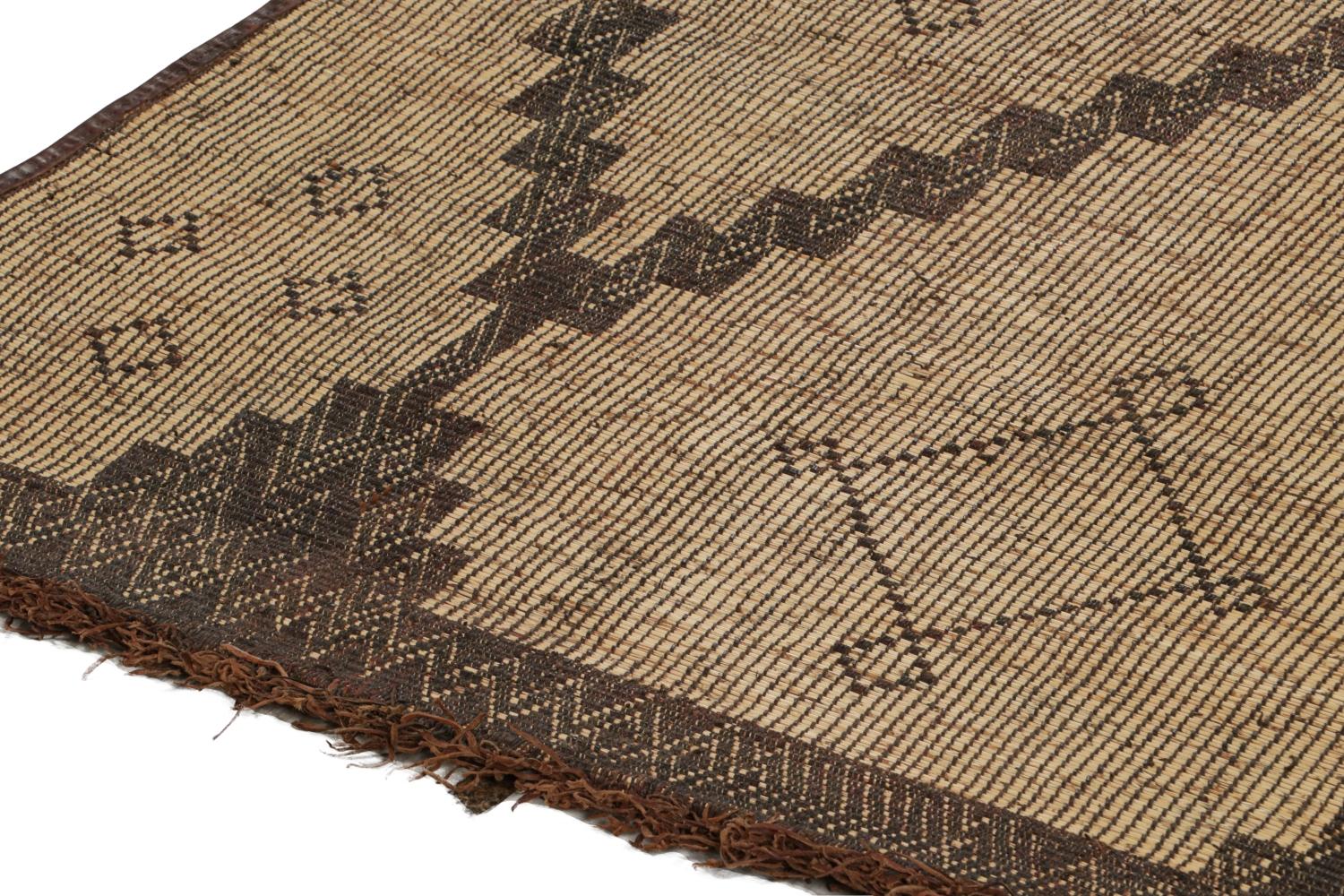 Mid-20th Century Vintage Moroccan Tuareg Mat in Beige & Brown Geometric Pattern, from Rug & Kilim For Sale