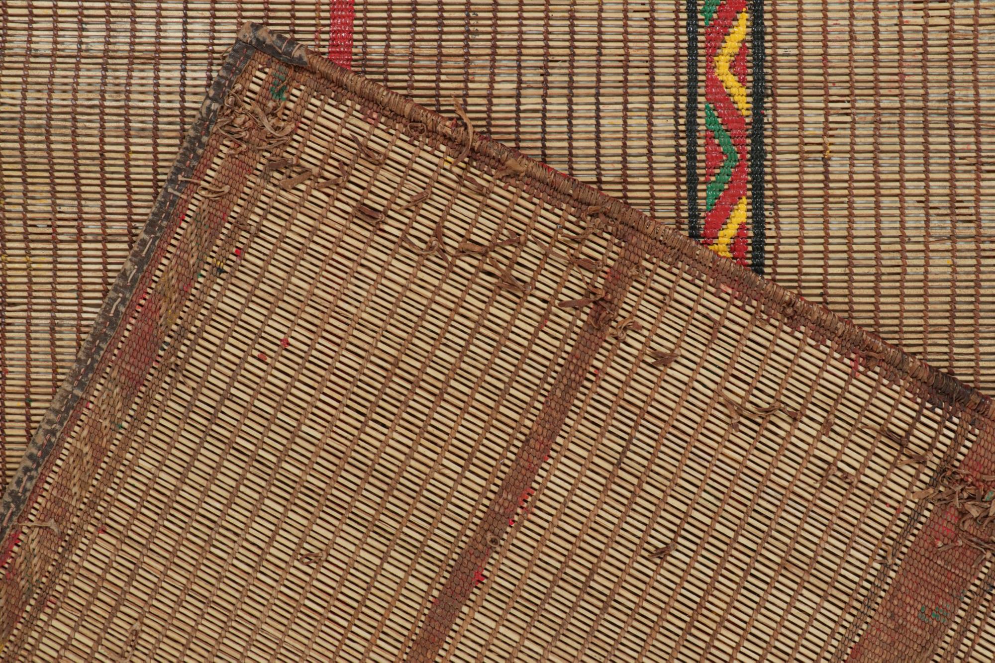 Leather Vintage Moroccan Tuareg Mat in Beige and Red Stripes, from Rug & Kilim For Sale