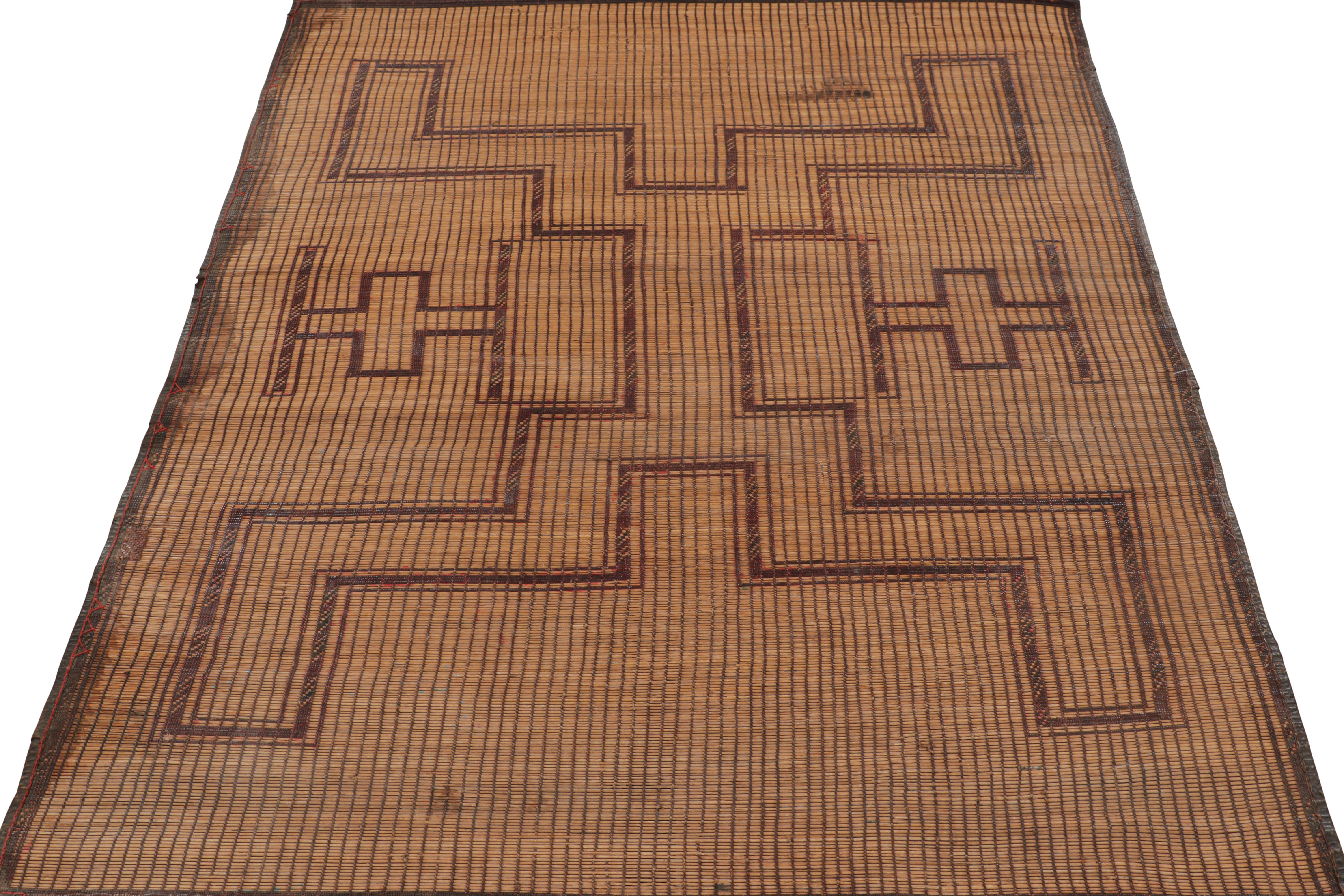 Hand-Woven Vintage Moroccan Tuareg Mat in Brown, with Geometric Patterns, from Rug & Kilim For Sale