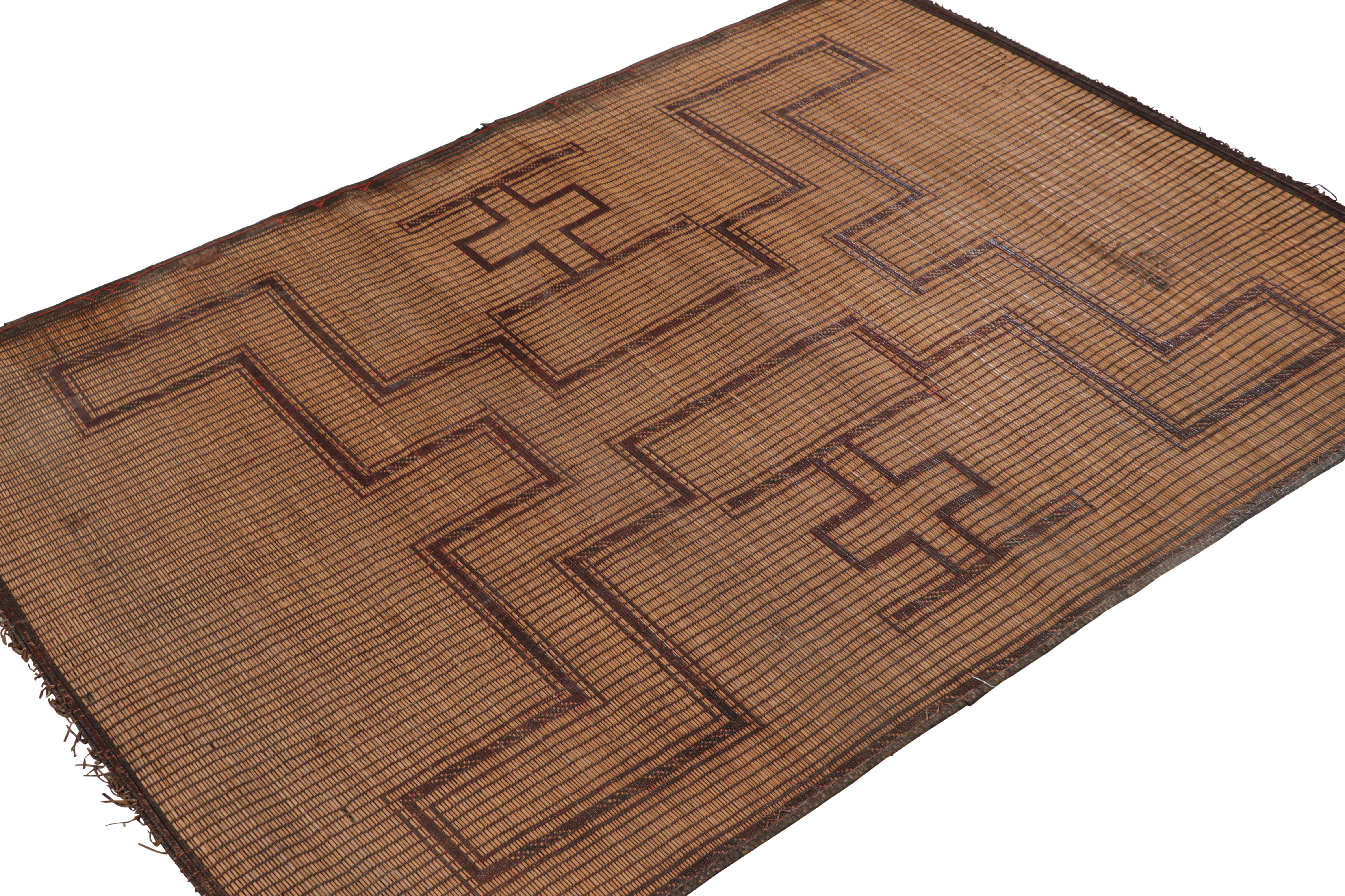 Vintage Moroccan Tuareg Mat in Brown, with Geometric Patterns, from Rug & Kilim In Good Condition For Sale In Long Island City, NY