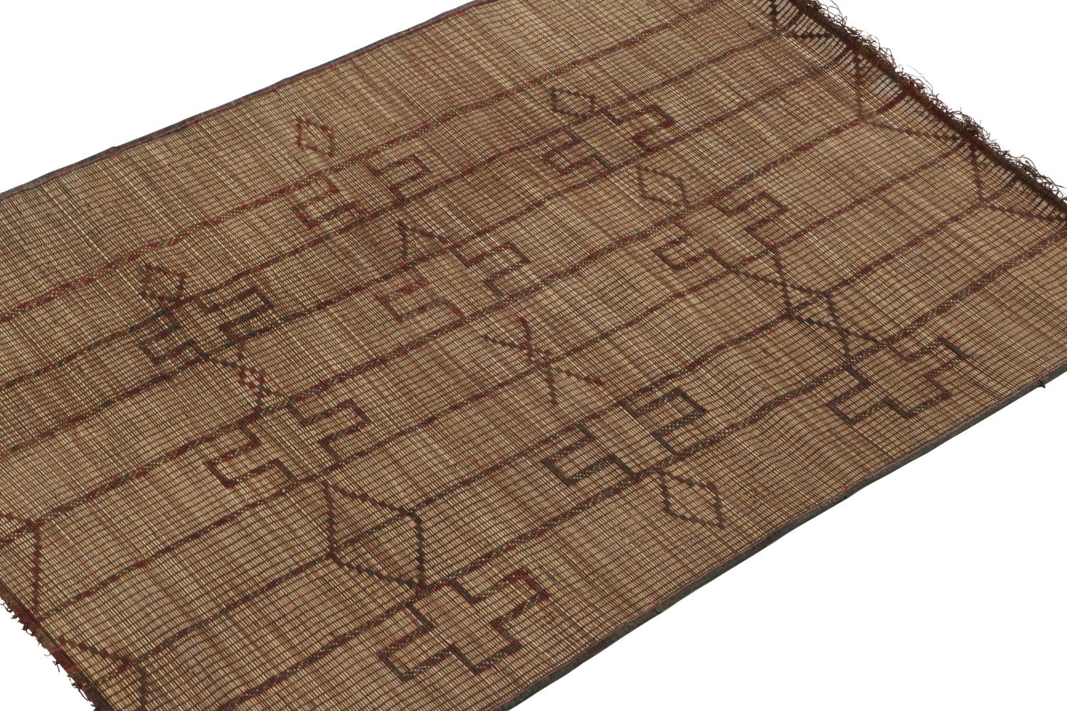 Hand-Woven Vintage Moroccan Tuareg Mat in Beige & Brown Geometric Pattern, from Rug & Kilim For Sale