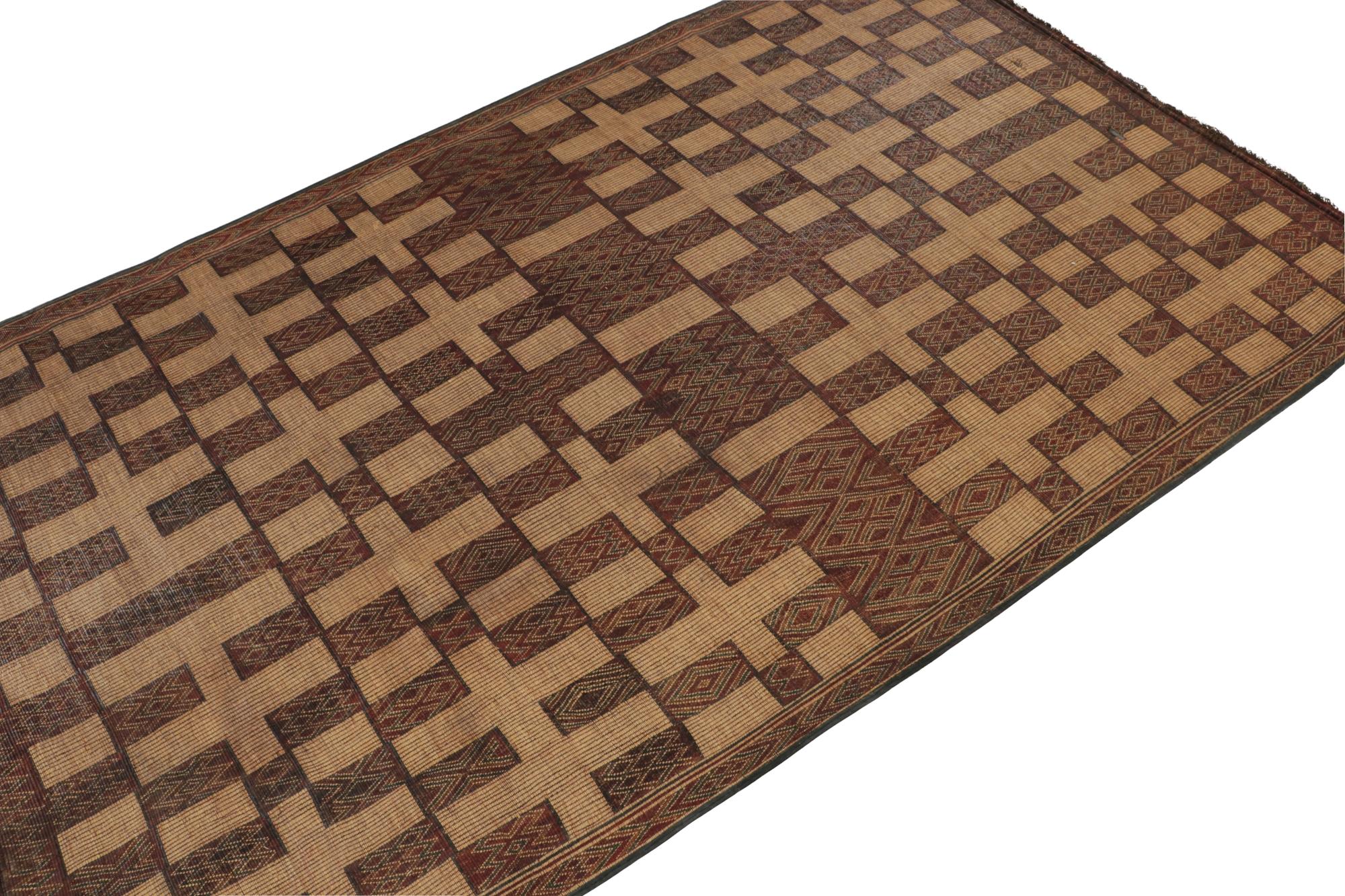 Hand-Knotted Vintage Moroccan Tuareg Mat in Beige & Red Geometric Patterns, from Rug & Kilim For Sale