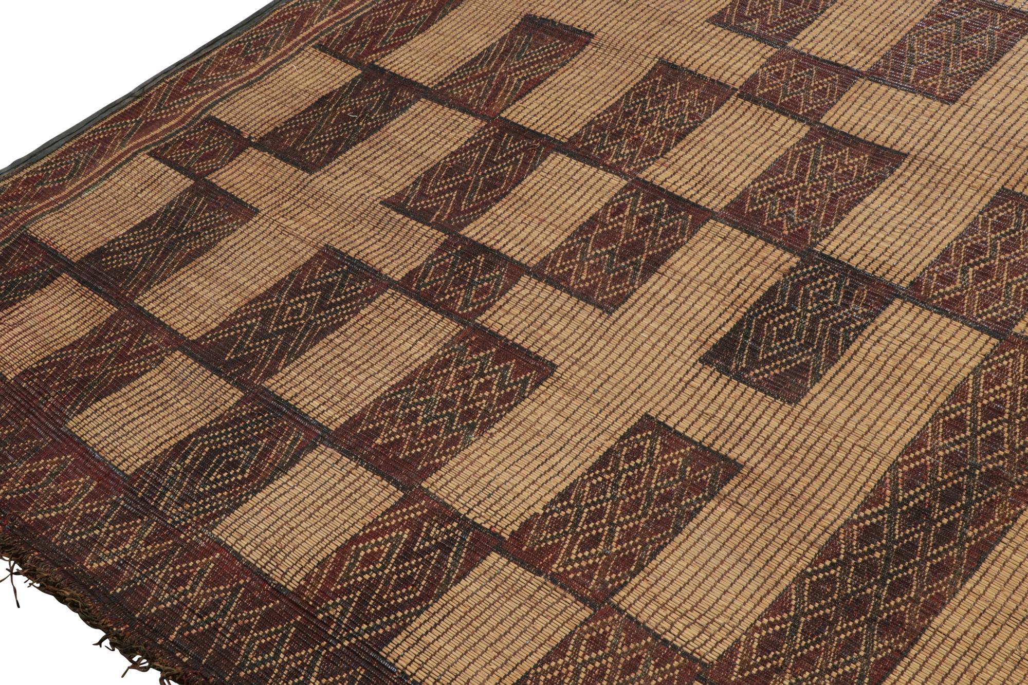 Mid-20th Century Vintage Moroccan Tuareg Mat in Beige & Red Geometric Patterns, from Rug & Kilim
