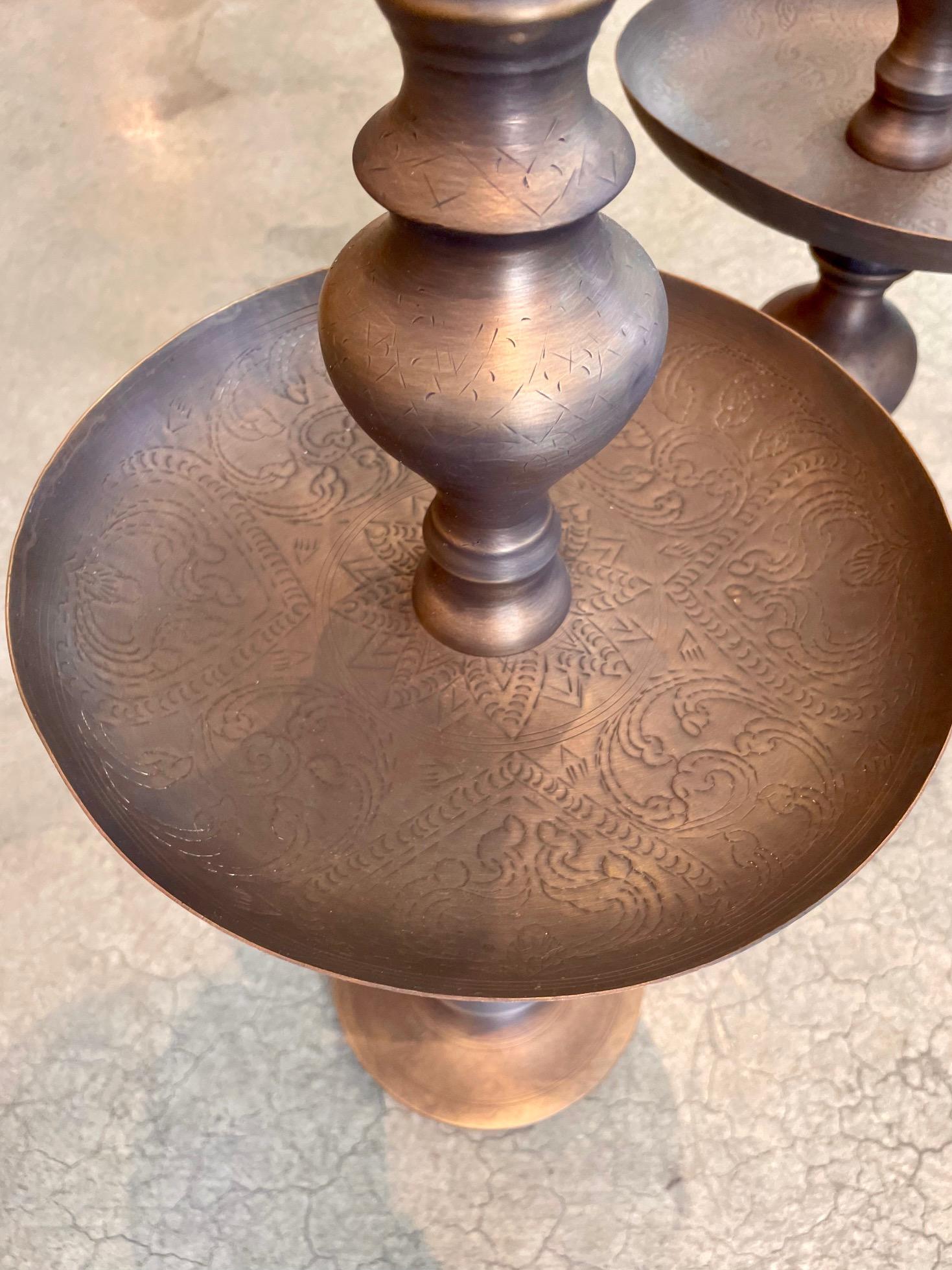 Vintage Moroccan Turned Brass Large Scale Candle Holders For Sale 1