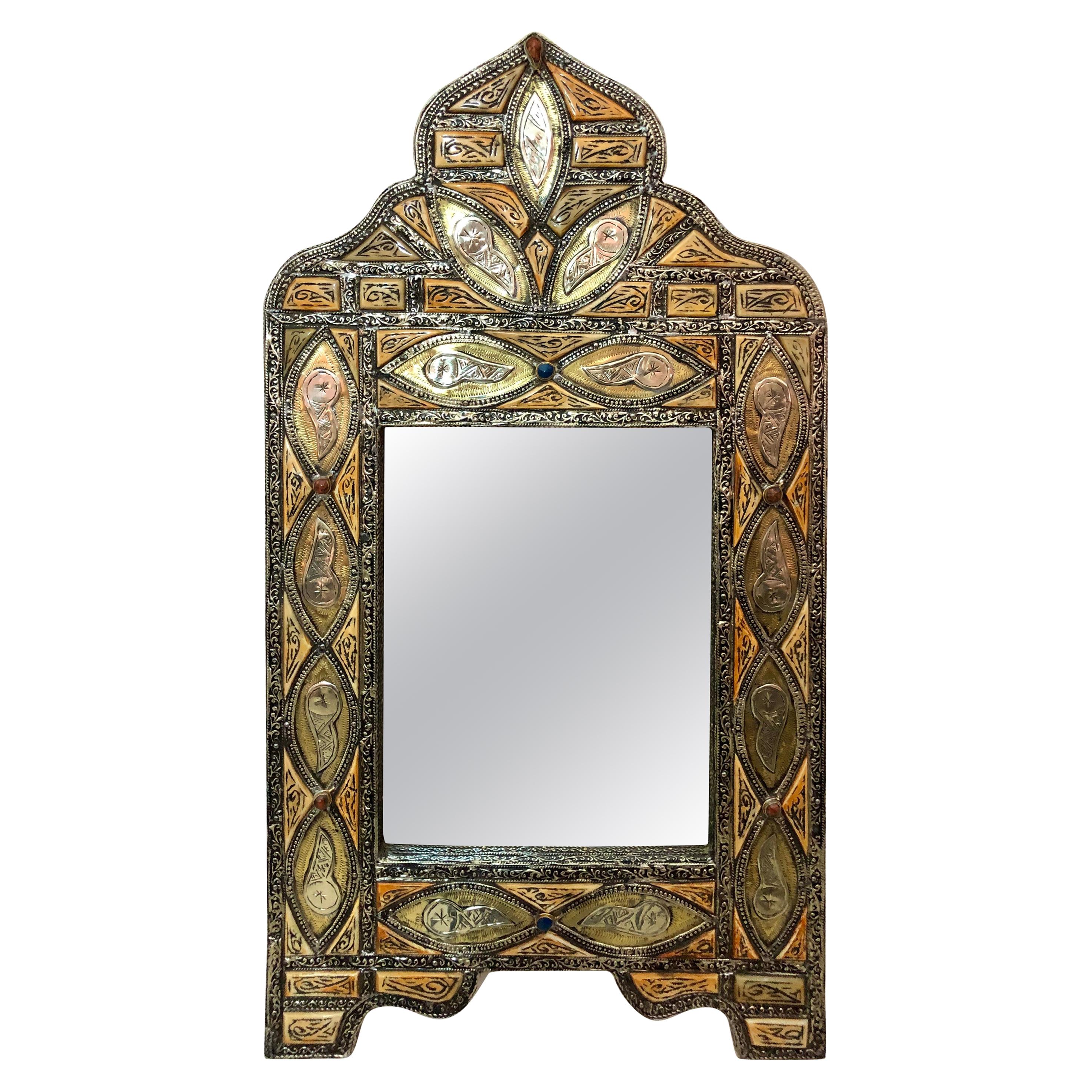 Mirror wall Decor Rectangle Carved MetalCopper Handmade Vintage Moroccan10''16'' 