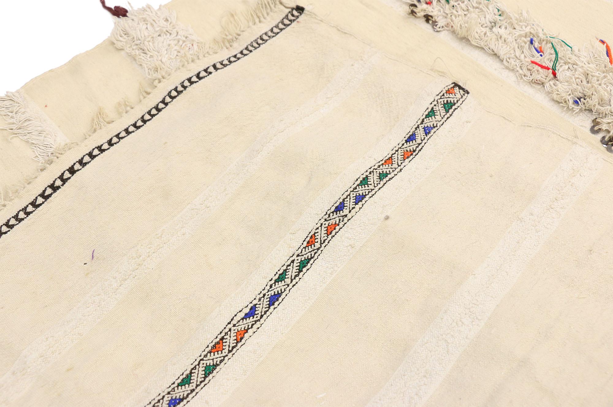 Vintage Moroccan Wedding Blanket, Berber Handira with Original Cape Ties 3