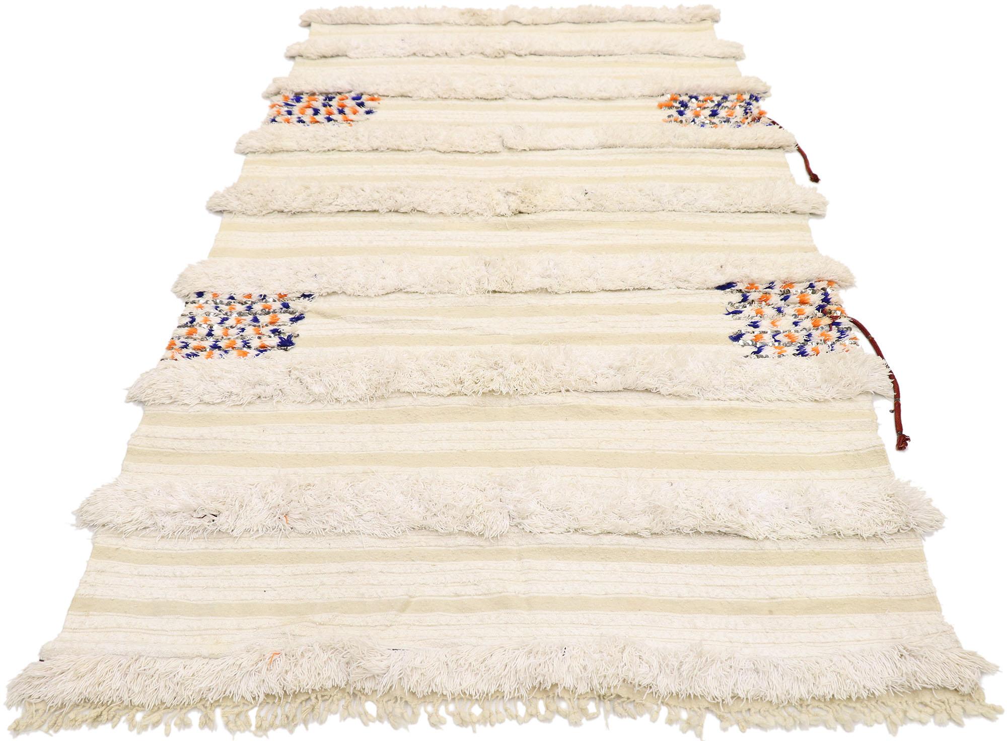 Bohemian Vintage Moroccan Wedding Blanket, Berber Handira with Original Cape Ties For Sale