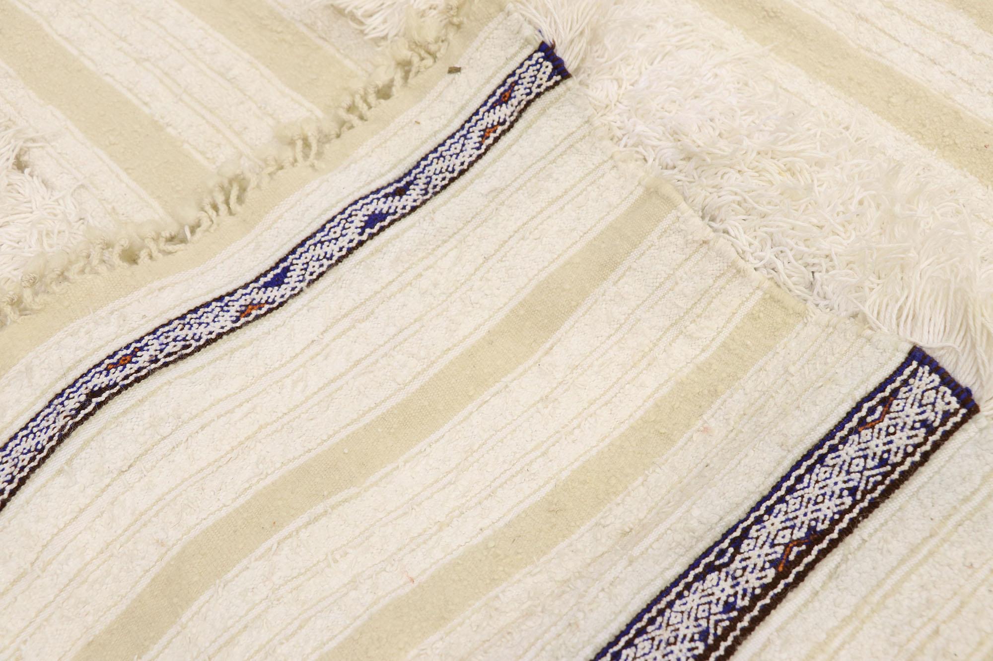 Vintage Moroccan Wedding Blanket, Berber Handira with Original Cape Ties In Distressed Condition For Sale In Dallas, TX