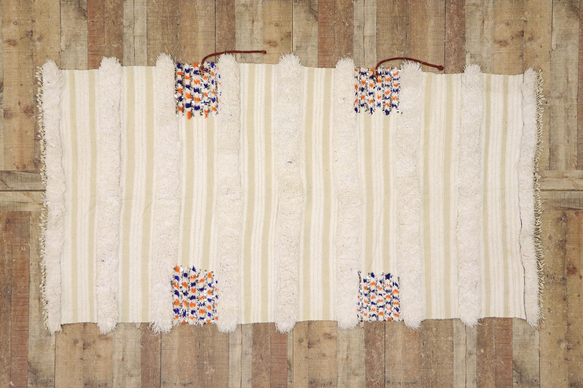 Vintage Moroccan Wedding Blanket, Berber Handira with Original Cape Ties For Sale 1