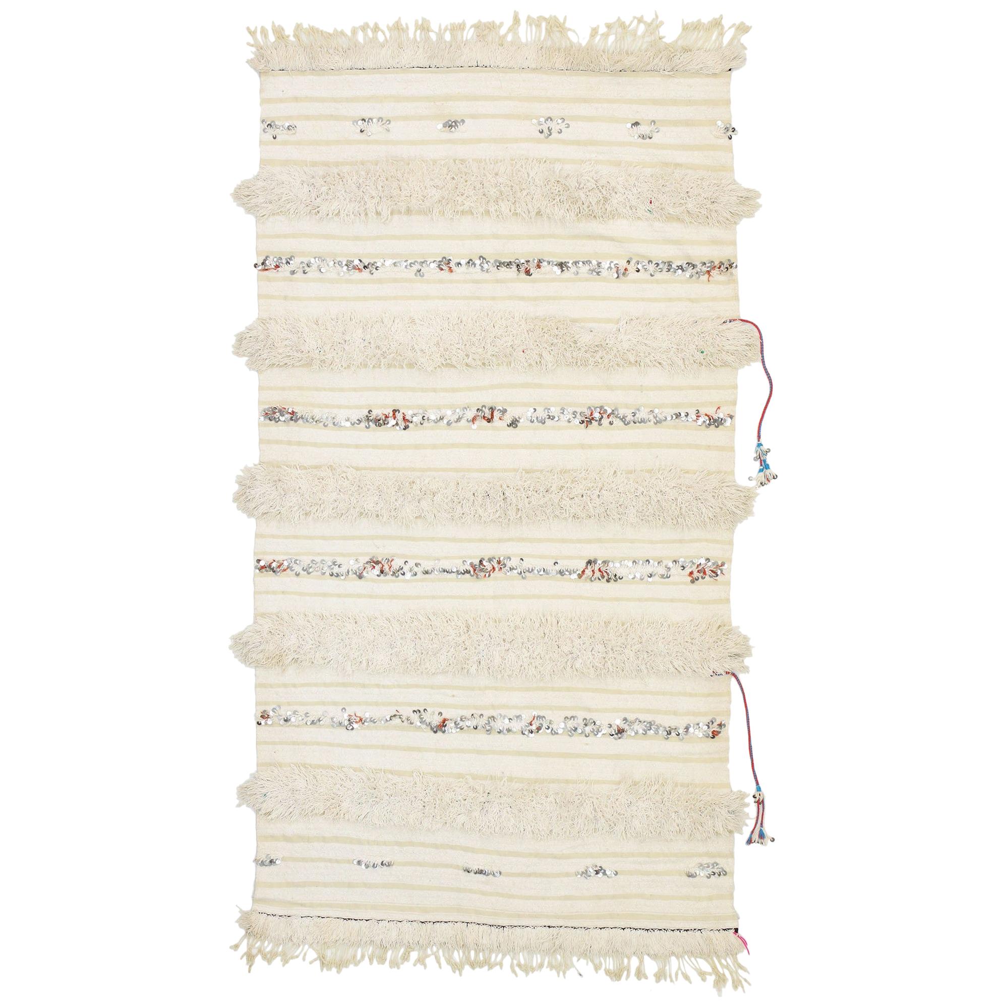 Vintage Moroccan Wedding Blanket, Berber Handira with Original Cape