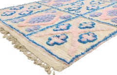 Vintage Moroccan Wedding Blanket, Berber Pink and Blue Handira Throw