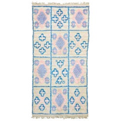 Vintage Moroccan Wedding Blanket, Berber Pink and Blue Handira Throw