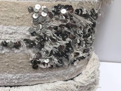 Vintage Moroccan Wedding Pillow with Silver Sequins and Long Fringes
