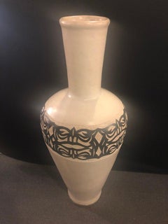 Vintage Moroccan White Pottery Large Urn or Floor Vase Jardinière