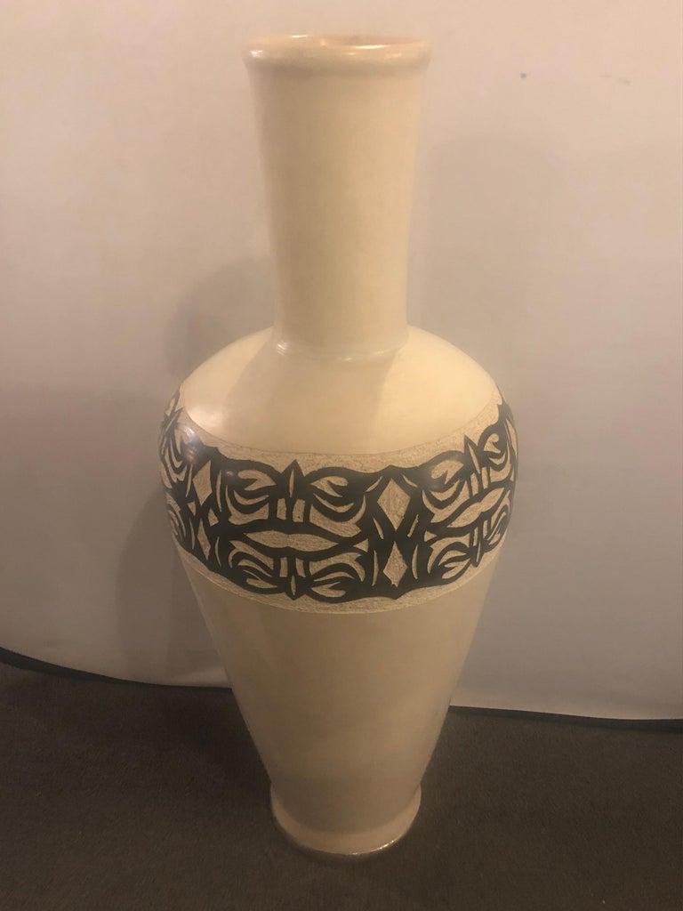 Vintage Moroccan White Pottery Large Urn or Floor Vase Jardinière For