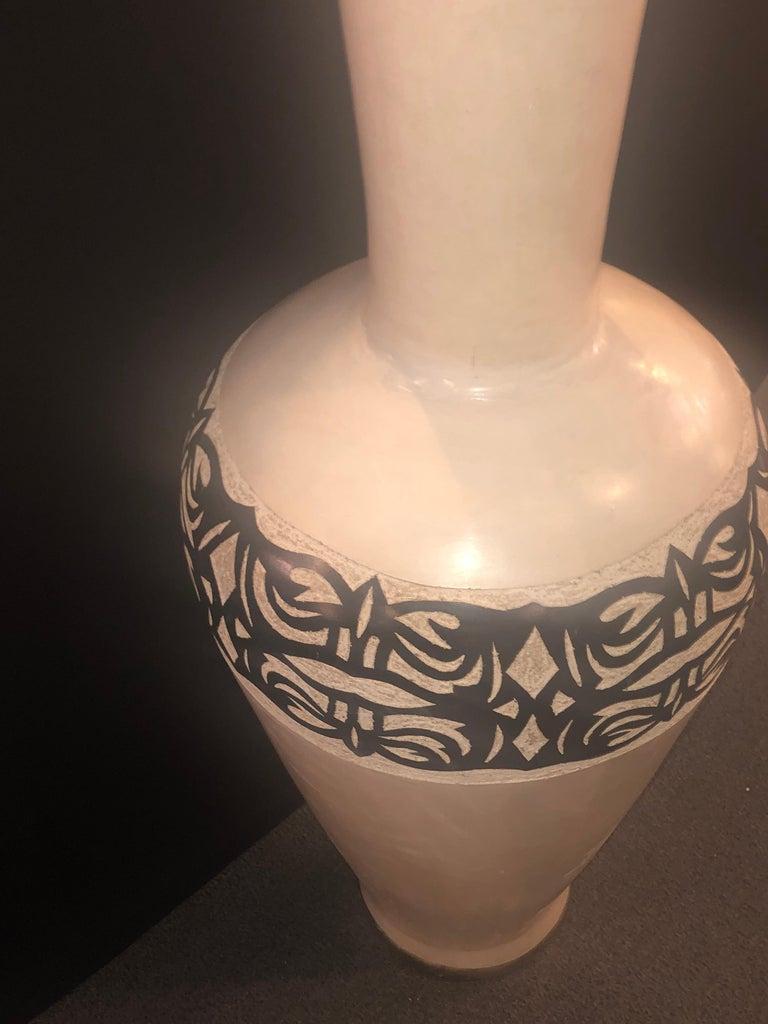 Vintage Moroccan White Pottery Large Urn or Floor Vase Jardinière For
