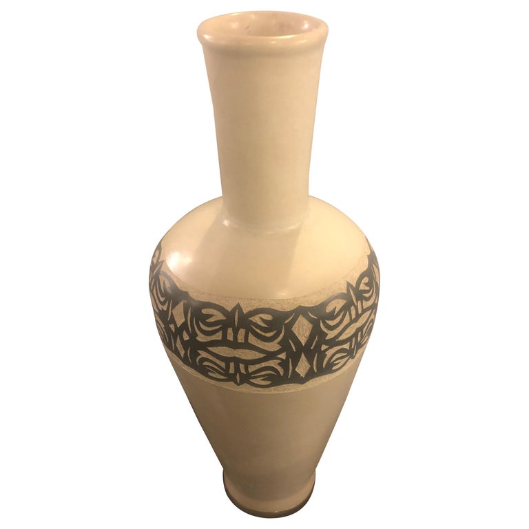 Vintage Moroccan White Pottery Large Urn Or Floor Vase Jardinare