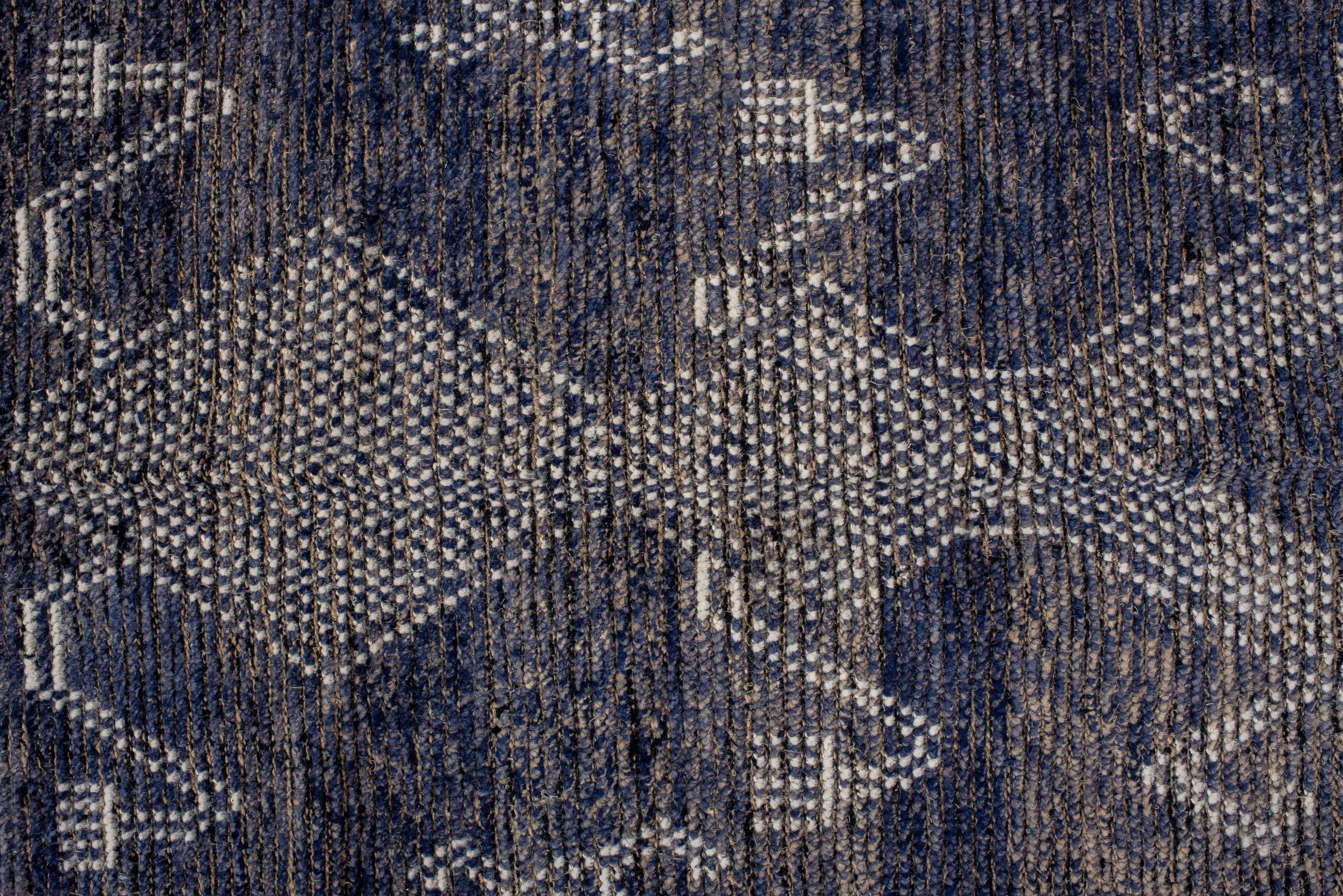 20th Century Vintage Moroccan Wide Rug with Dark Blue Field and Brown Details For Sale