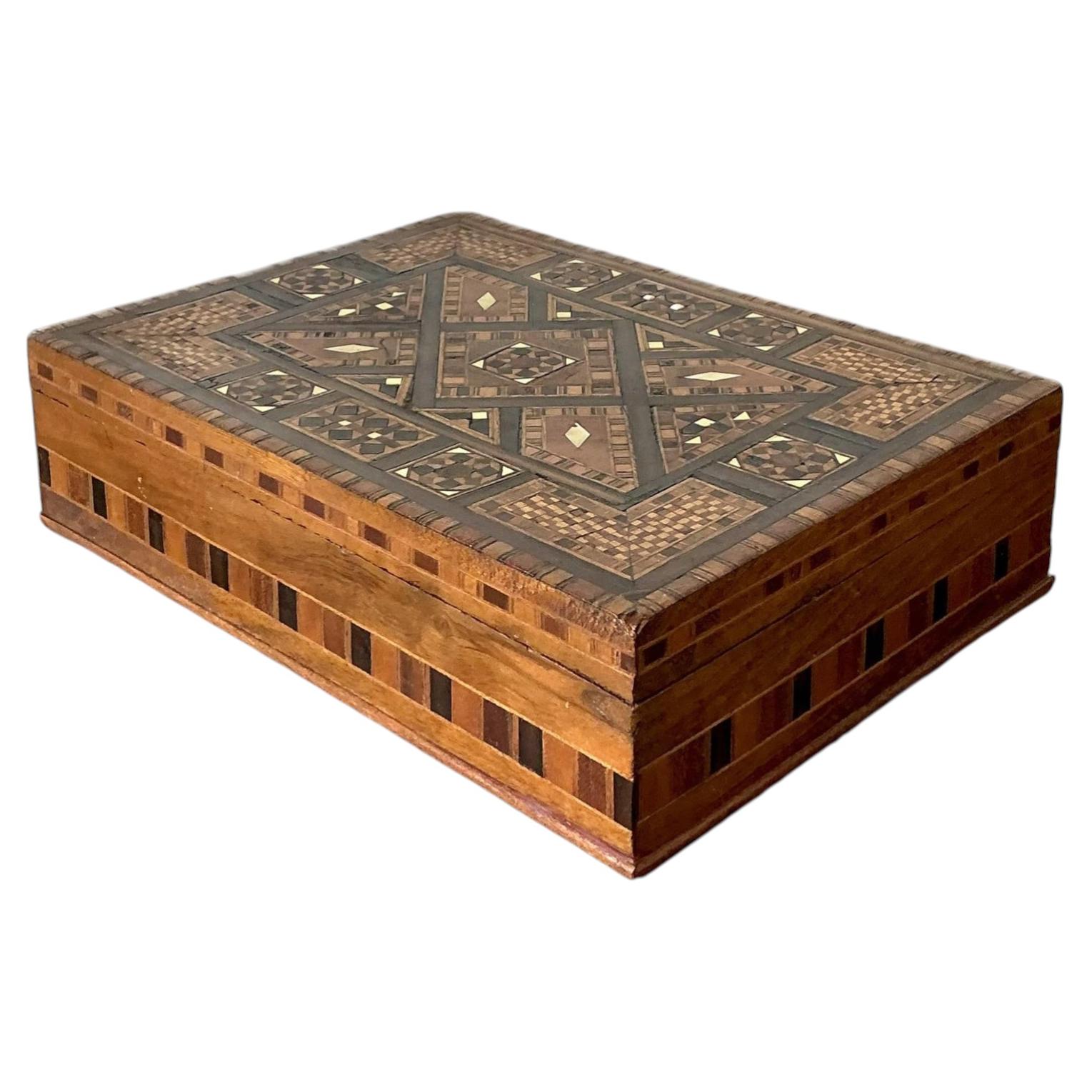 Vintage Moroccan Wood Inlay Box