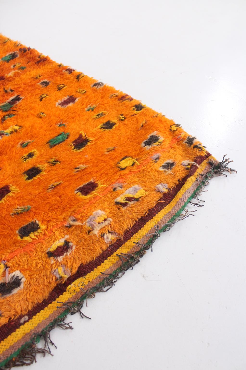 Hand-Woven Vintage Moroccan wool rug - Orange - 6.5x10.5feet / 198x320cm For Sale