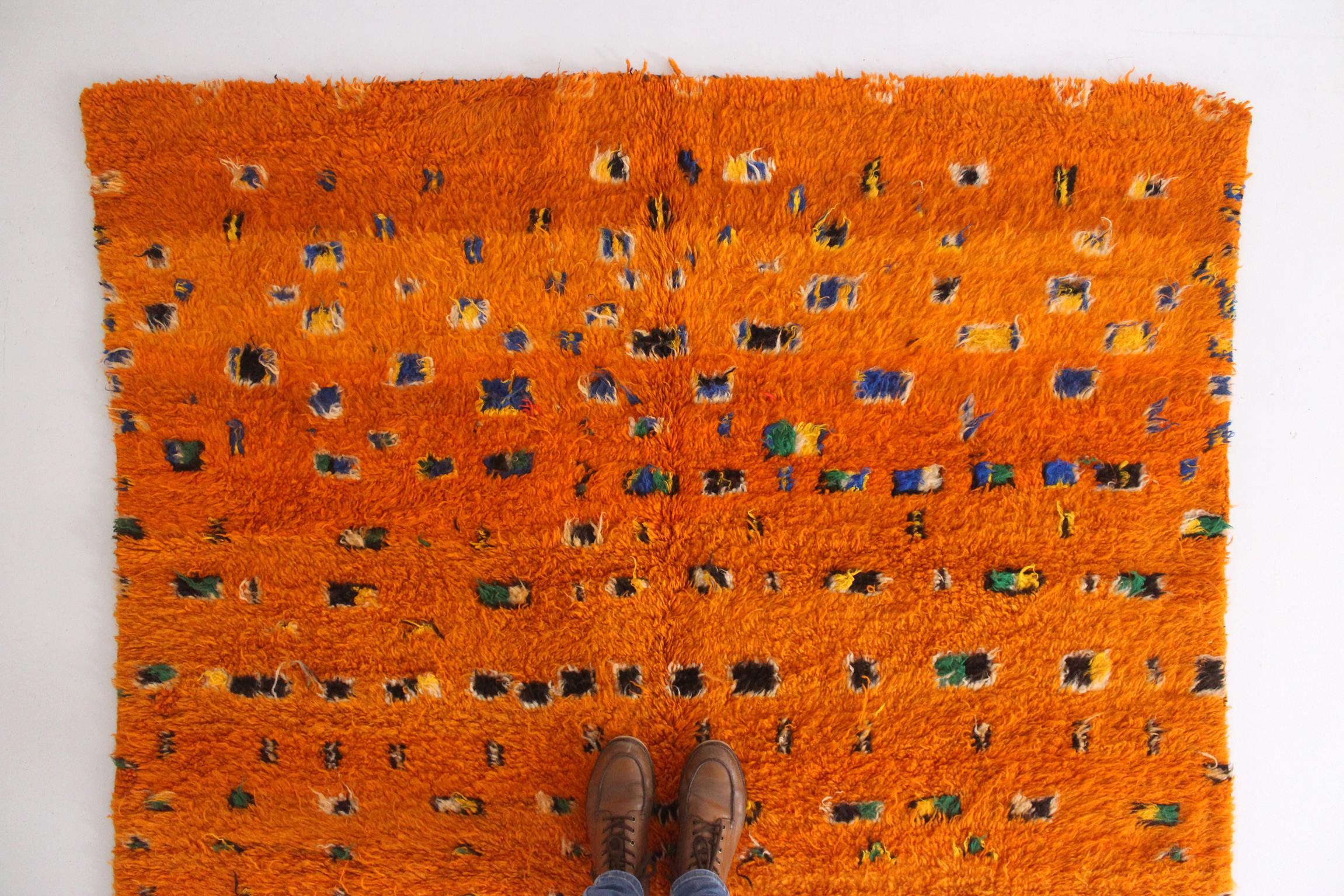 Wool Vintage Moroccan wool rug - Orange - 6.5x10.5feet / 198x320cm For Sale